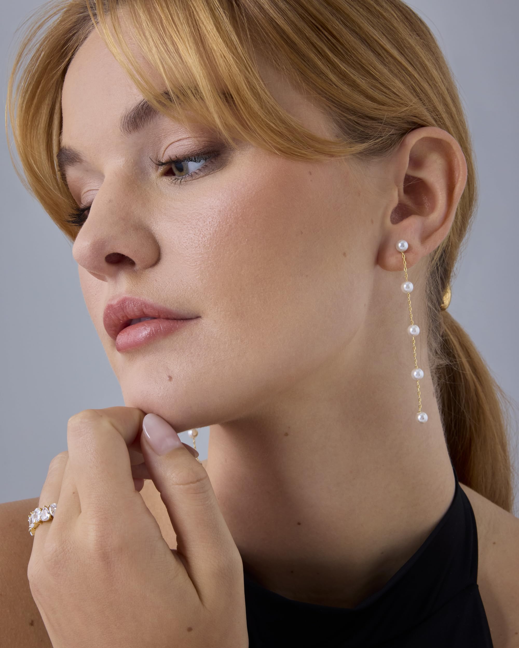 PAVOI 14K Gold Plated 925 Sterling Silver Posts Pearl Dangle Drop Earrings | Bridal Pearl Earrings for Women thumbnail