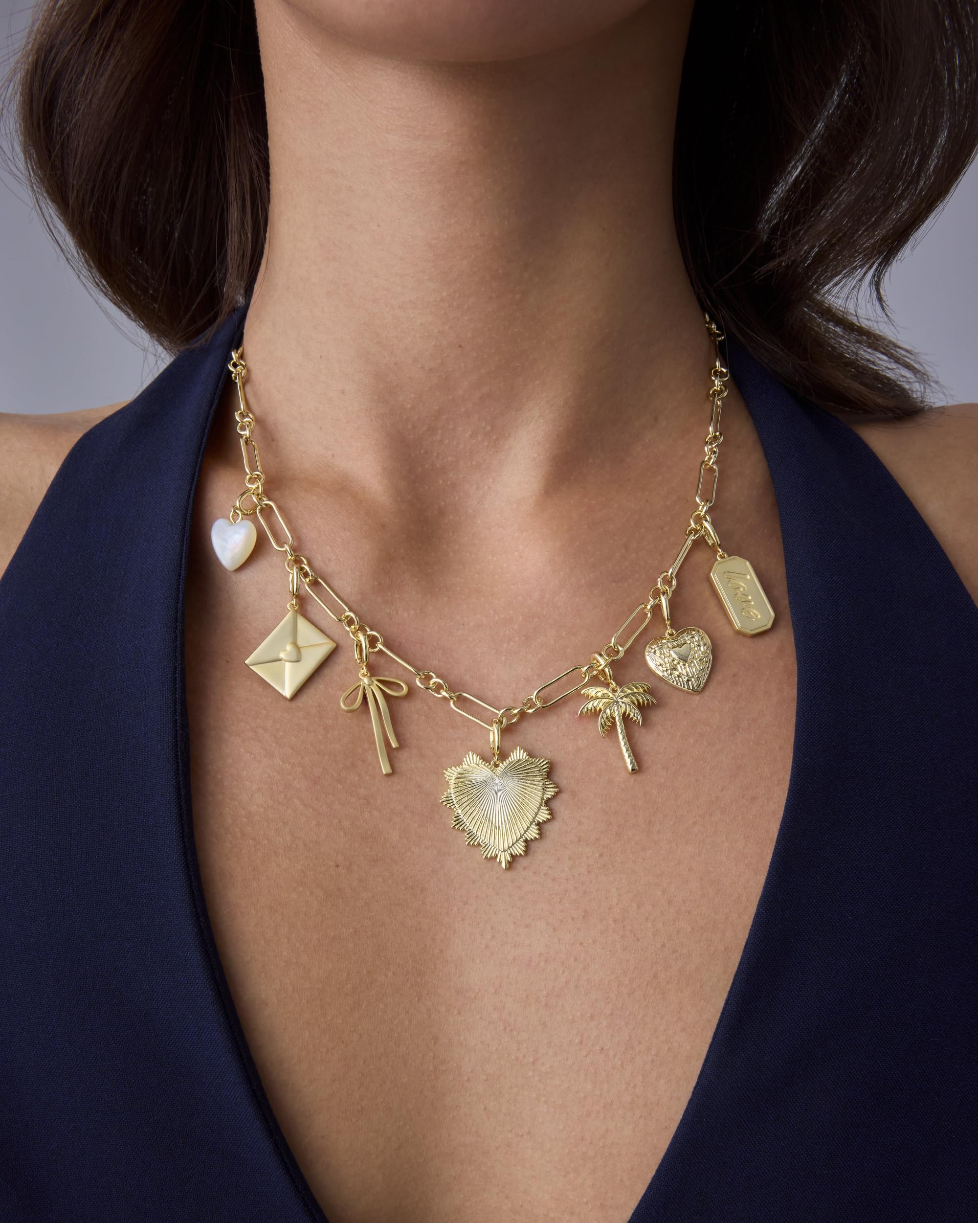 PAVOI 14K Gold Plated Chunky Charm Necklace Pack for Women | Statement Paperclip Chain Necklaces with Removable Charms | Heart Palm Tree Bow Pearl Love Friendship Necklace - Valentines Day Trendy Jewelry thumbnail
