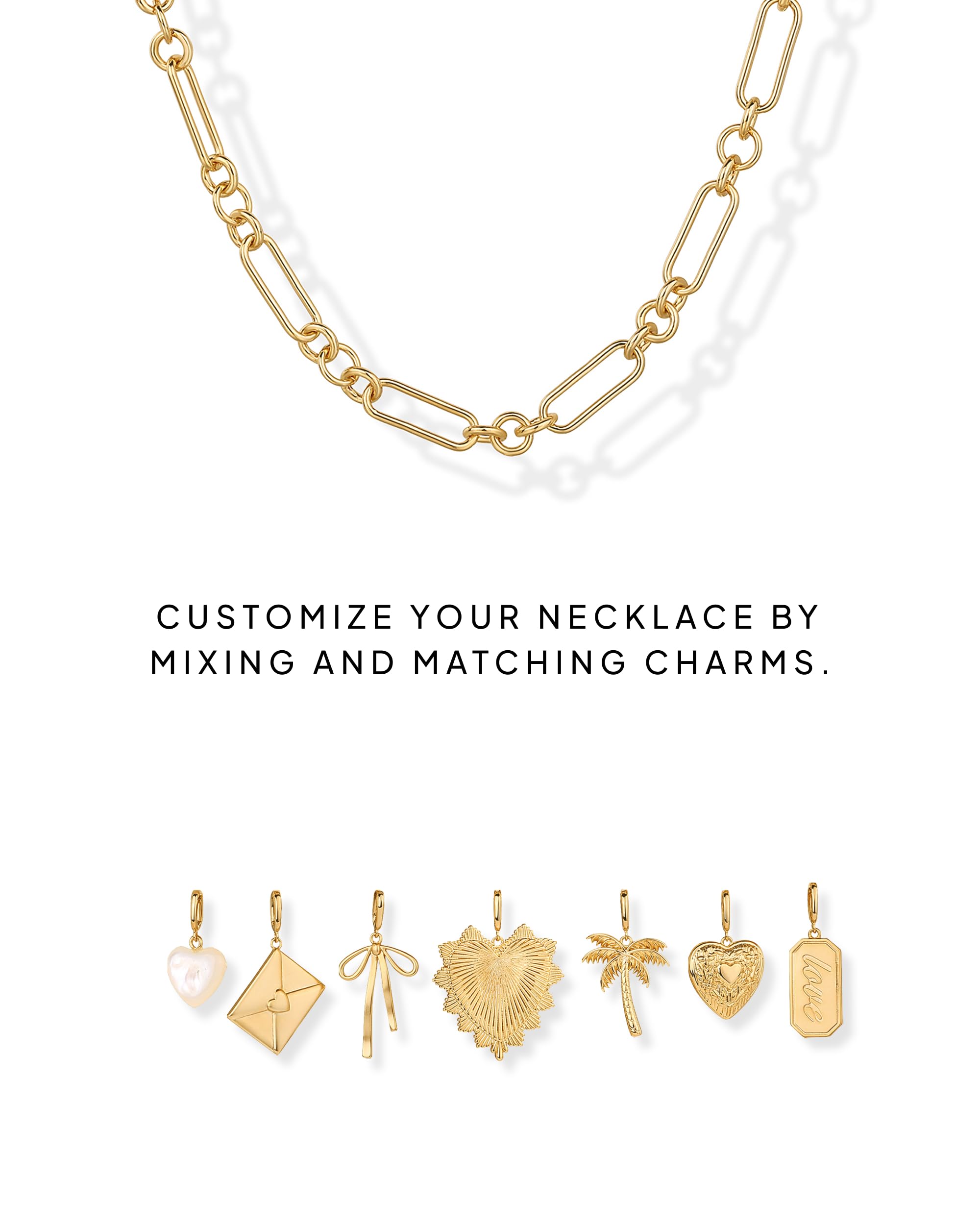 PAVOI 14K Gold Plated Chunky Charm Necklace Pack for Women | Statement Paperclip Chain Necklaces with Removable Charms | Heart Palm Tree Bow Pearl Love Friendship Necklace - Valentines Day Trendy Jewelry thumbnail