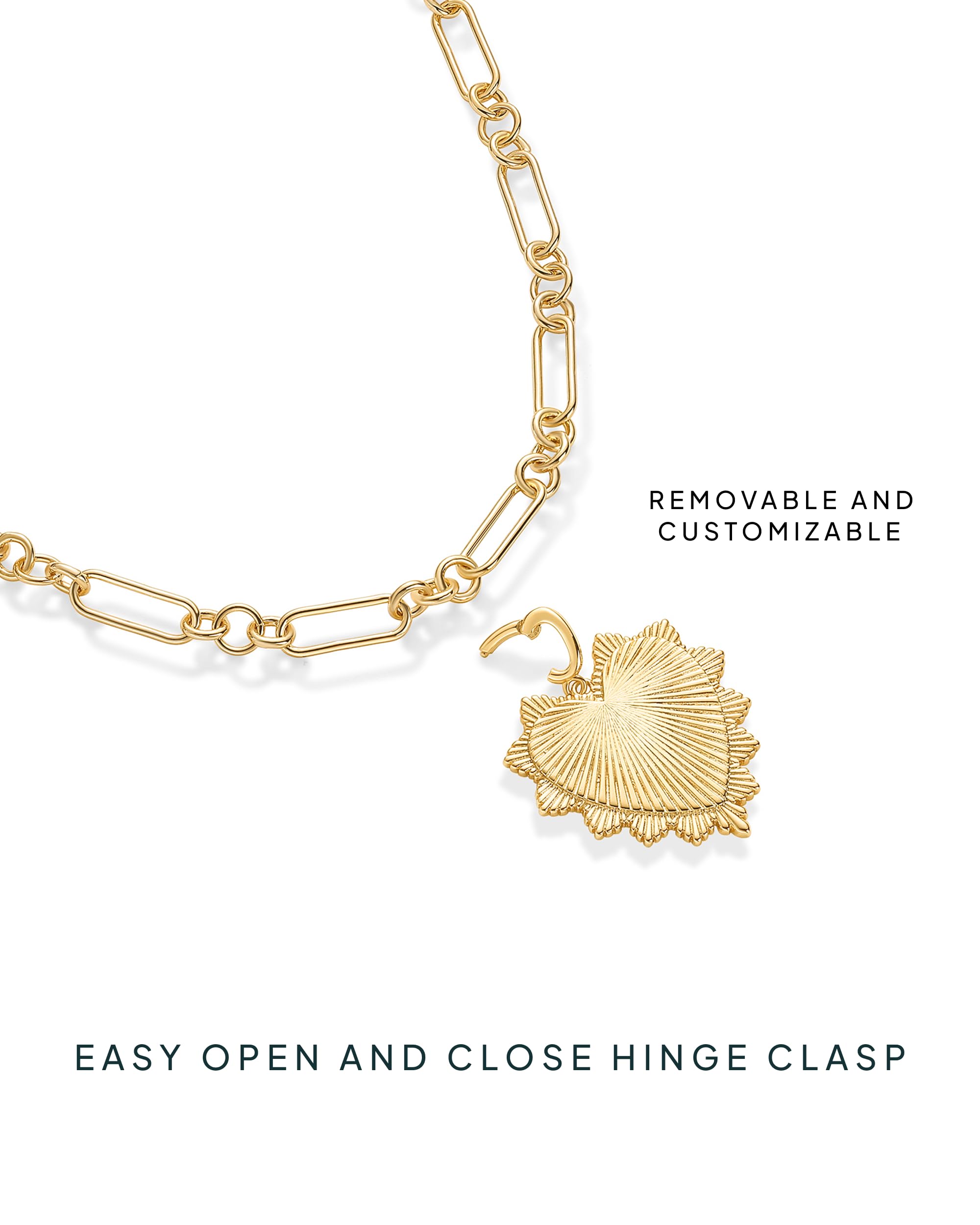 PAVOI 14K Gold Plated Chunky Charm Necklace Pack for Women | Statement Paperclip Chain Necklaces with Removable Charms | Heart Palm Tree Bow Pearl Love Friendship Necklace - Valentines Day Trendy Jewelry thumbnail