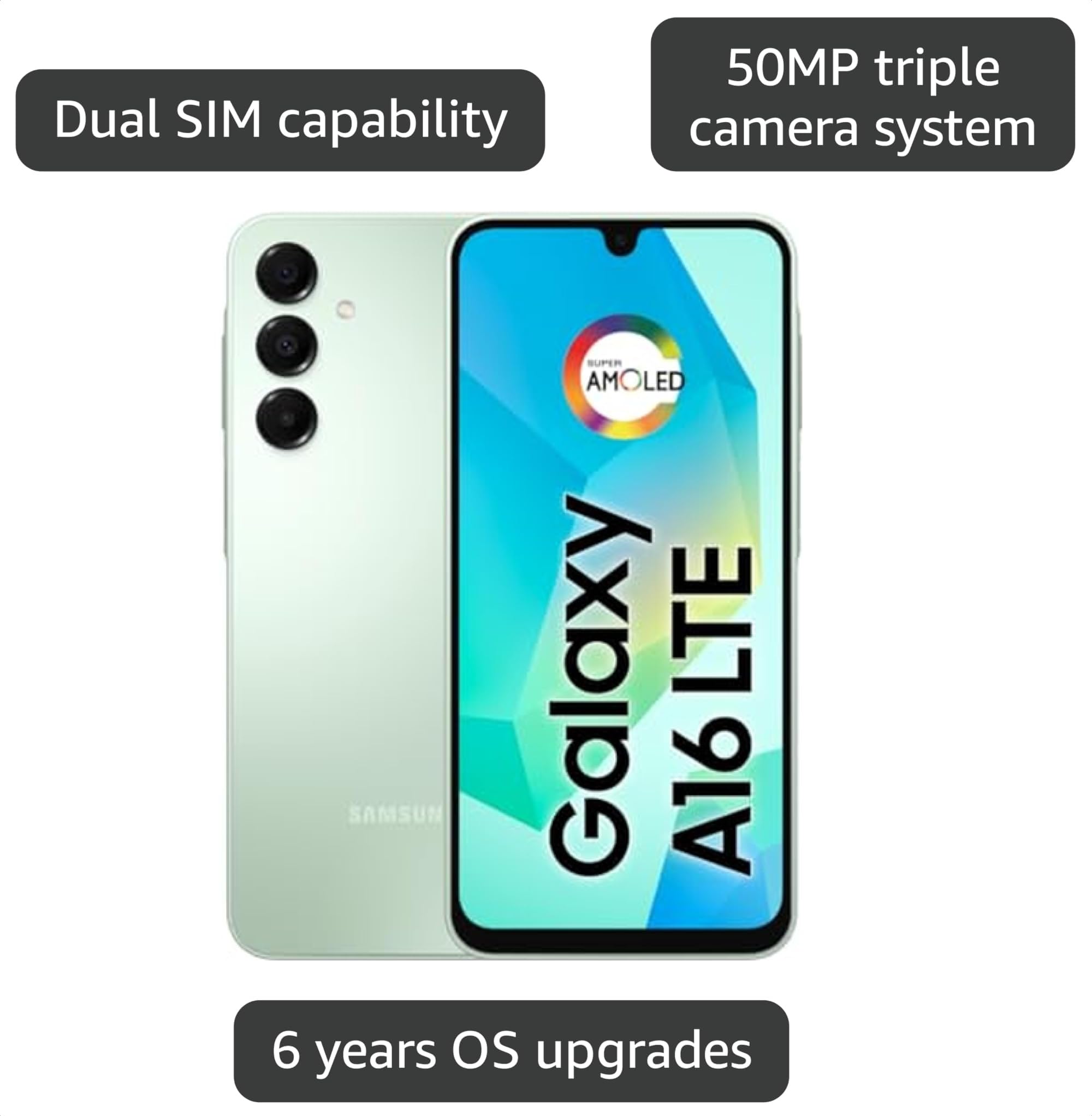 Samsung Galaxy A16 4G Dual SIM (128GB, 2025) 6.7" 90Hz AMOLED, Splash Resistant 8Core, 50MP Camera (Factory Unlocked International Model for GSM, Global) A165M/DS (25W Fast Charger Bundle, Green) thumbnail