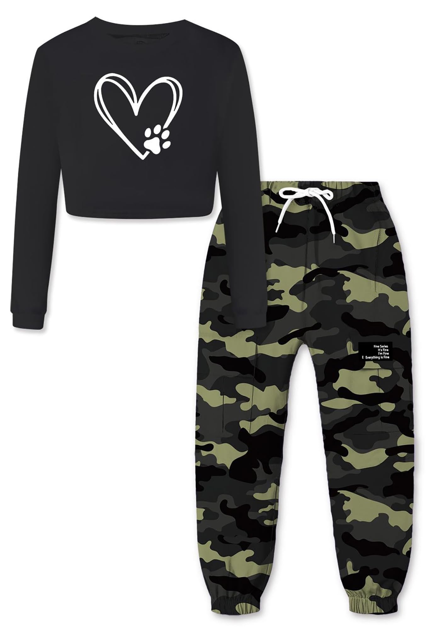 SANGTREE Girls Fall Winter Clothing Sets, Girls Long Sleeve Crop Top and Cargo Jogger Pants Outfit Set,4T-14 Years