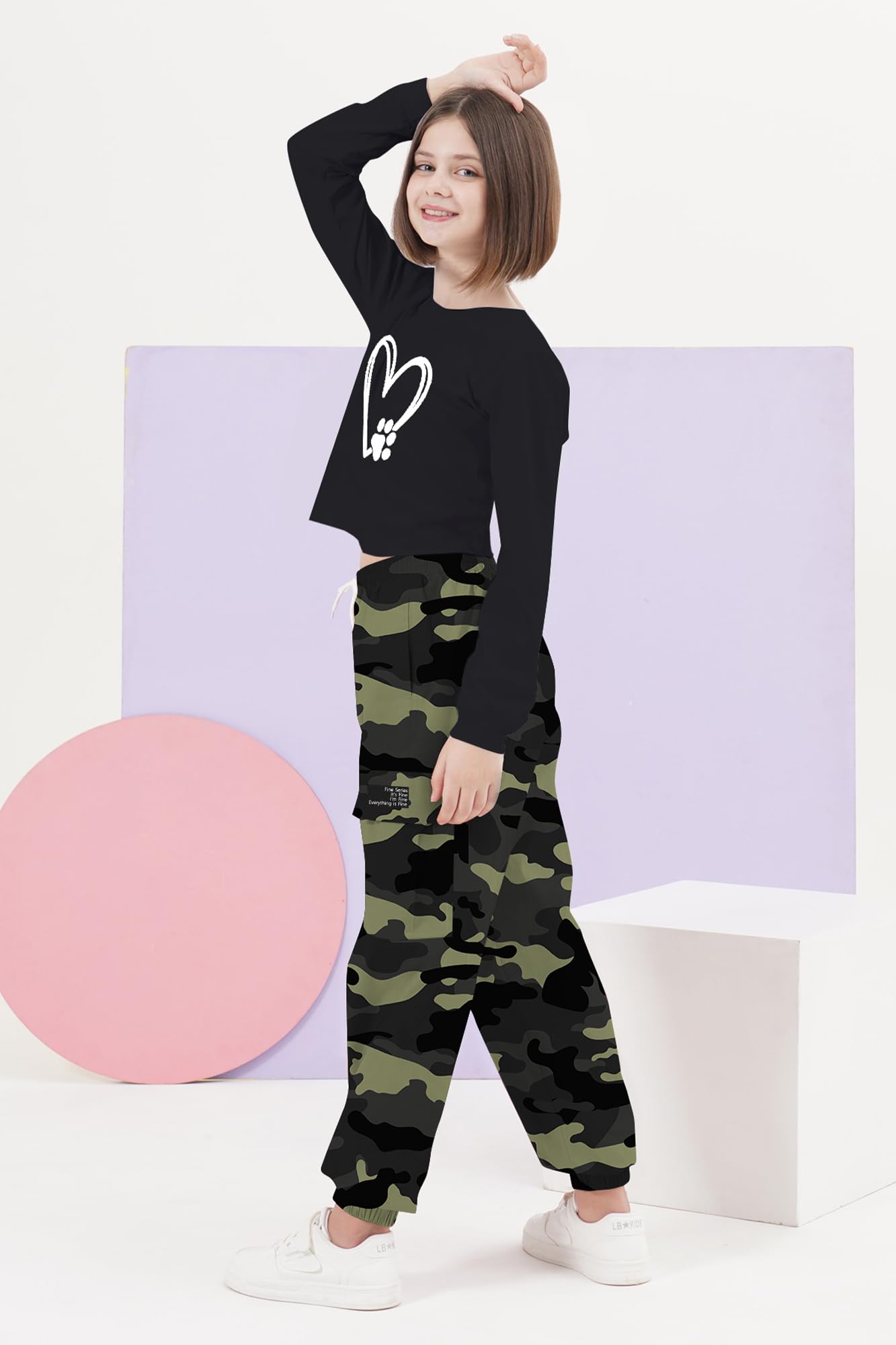 SANGTREE Girls Fall Winter Clothing Sets, Girls Long Sleeve Crop Top and Cargo Jogger Pants Outfit Set,4T-14 Years thumbnail