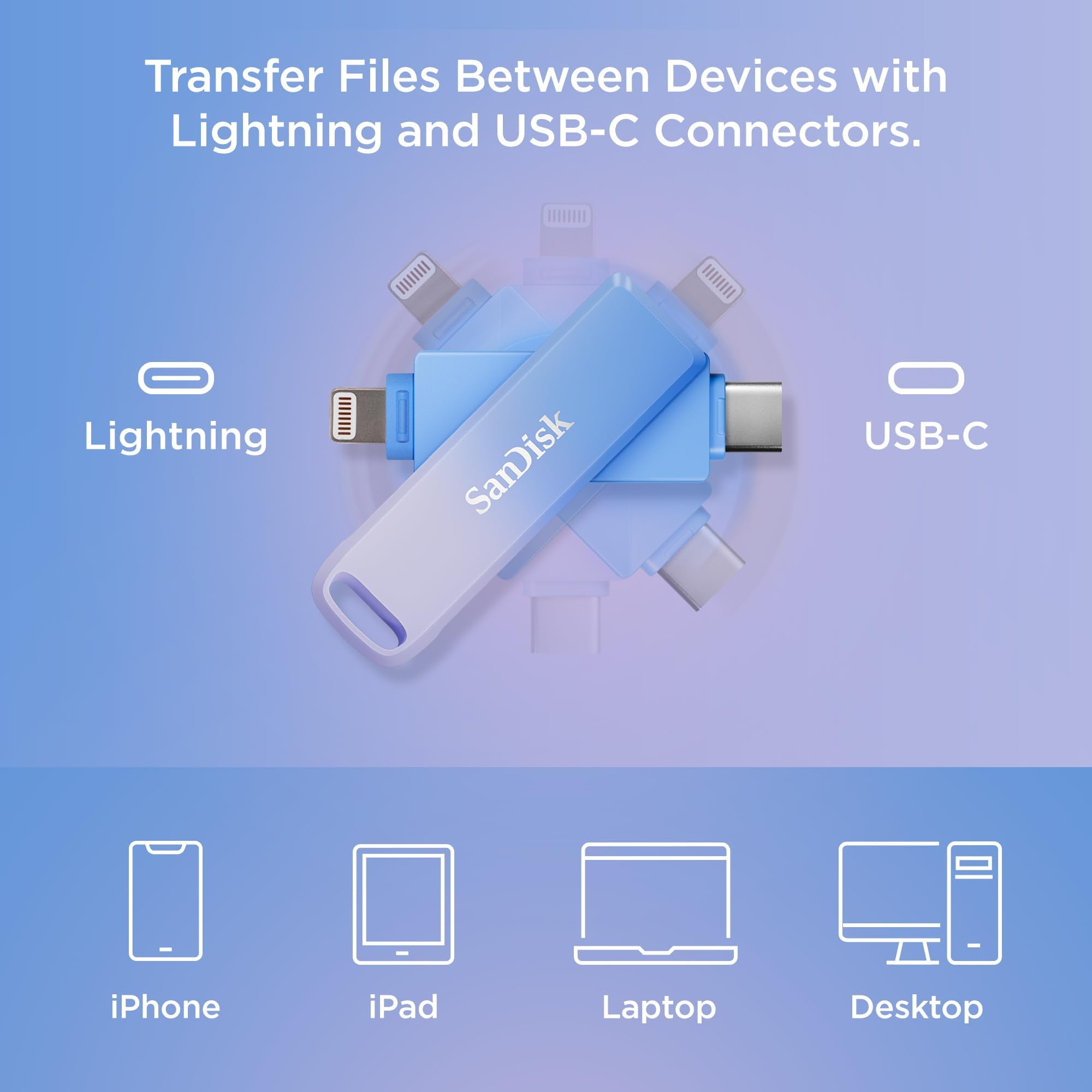 SANDISK 128GB Creator Phone Drive - for iPhone, iPad, Laptop & Mac - Includes USB Type-C and Lightning Connectors - Automatic Backup, 3 Months of Adobe Lightroom Included- SDIXD0N-128G-GN6TP thumbnail