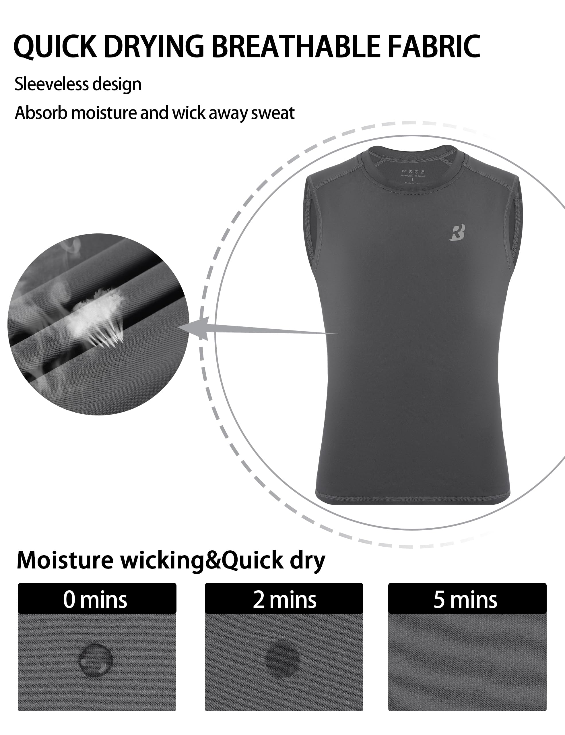 Roadbox Boys Youth Sleeveless Compression Shirt, Quick Dry Kids Football Undershirt, Athletic Soft Tank Tops Sport Basketball thumbnail
