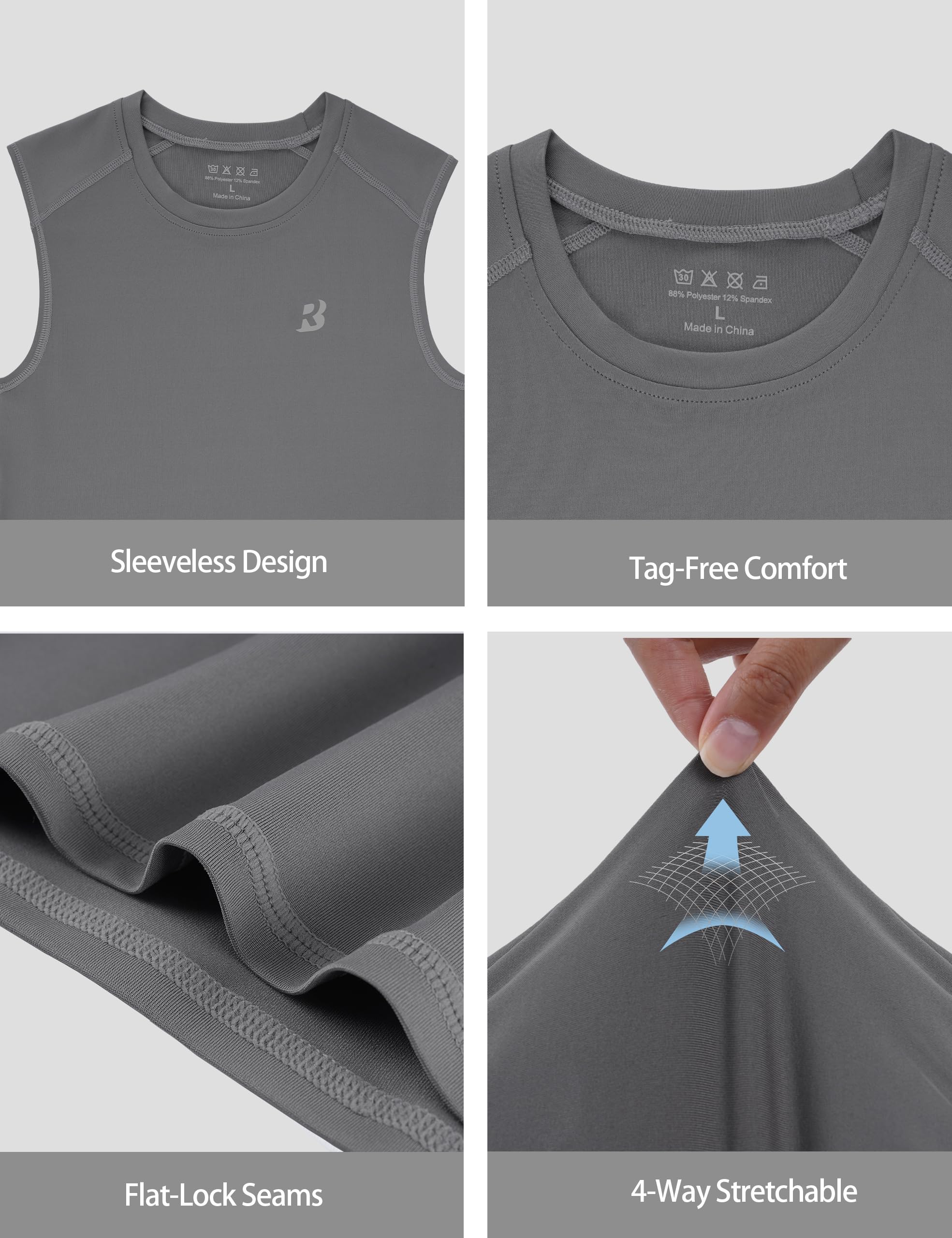 Roadbox Boys Youth Sleeveless Compression Shirt, Quick Dry Kids Football Undershirt, Athletic Soft Tank Tops Sport Basketball thumbnail