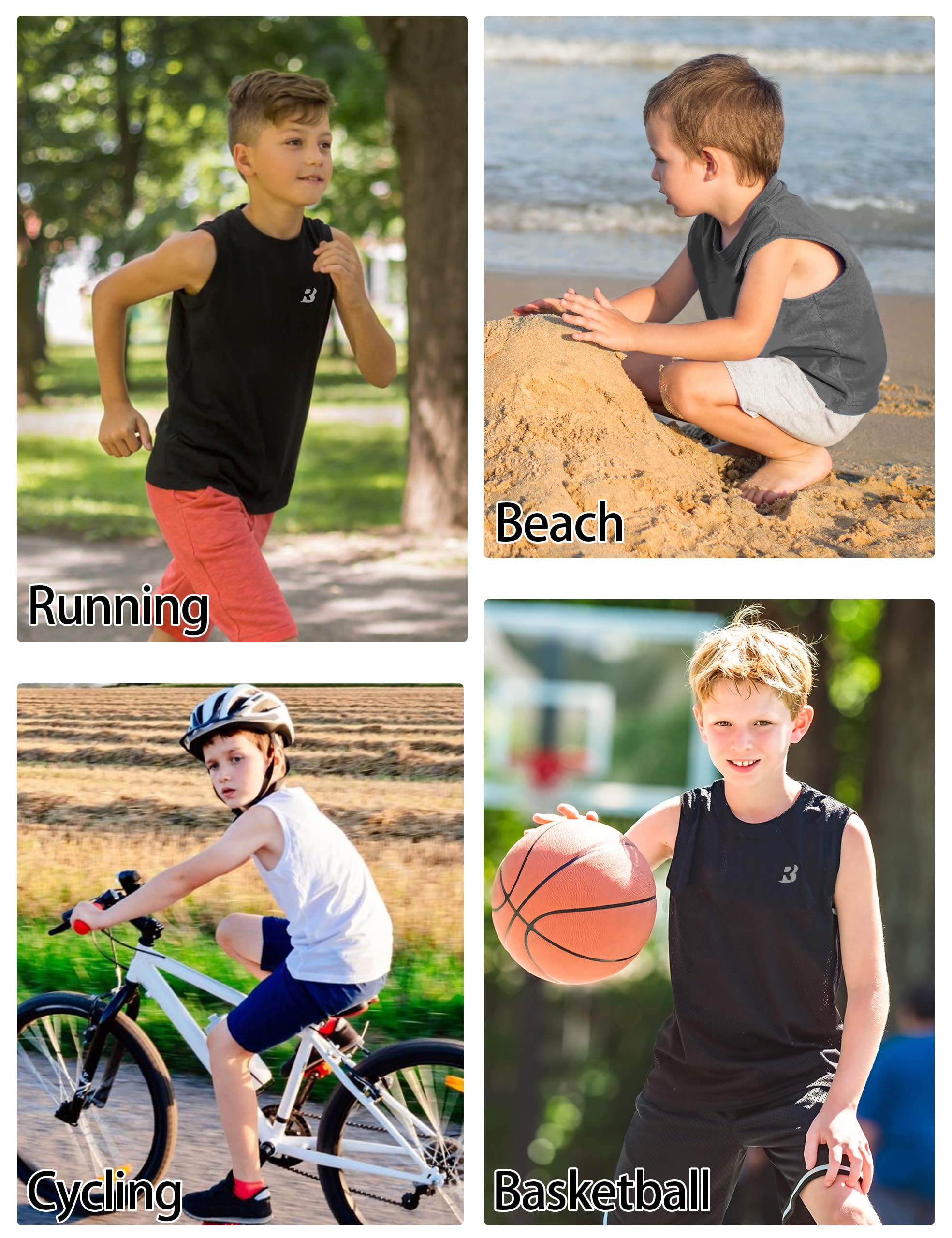 Roadbox Boys Youth Sleeveless Compression Shirt, Quick Dry Kids Football Undershirt, Athletic Soft Tank Tops Sport Basketball thumbnail