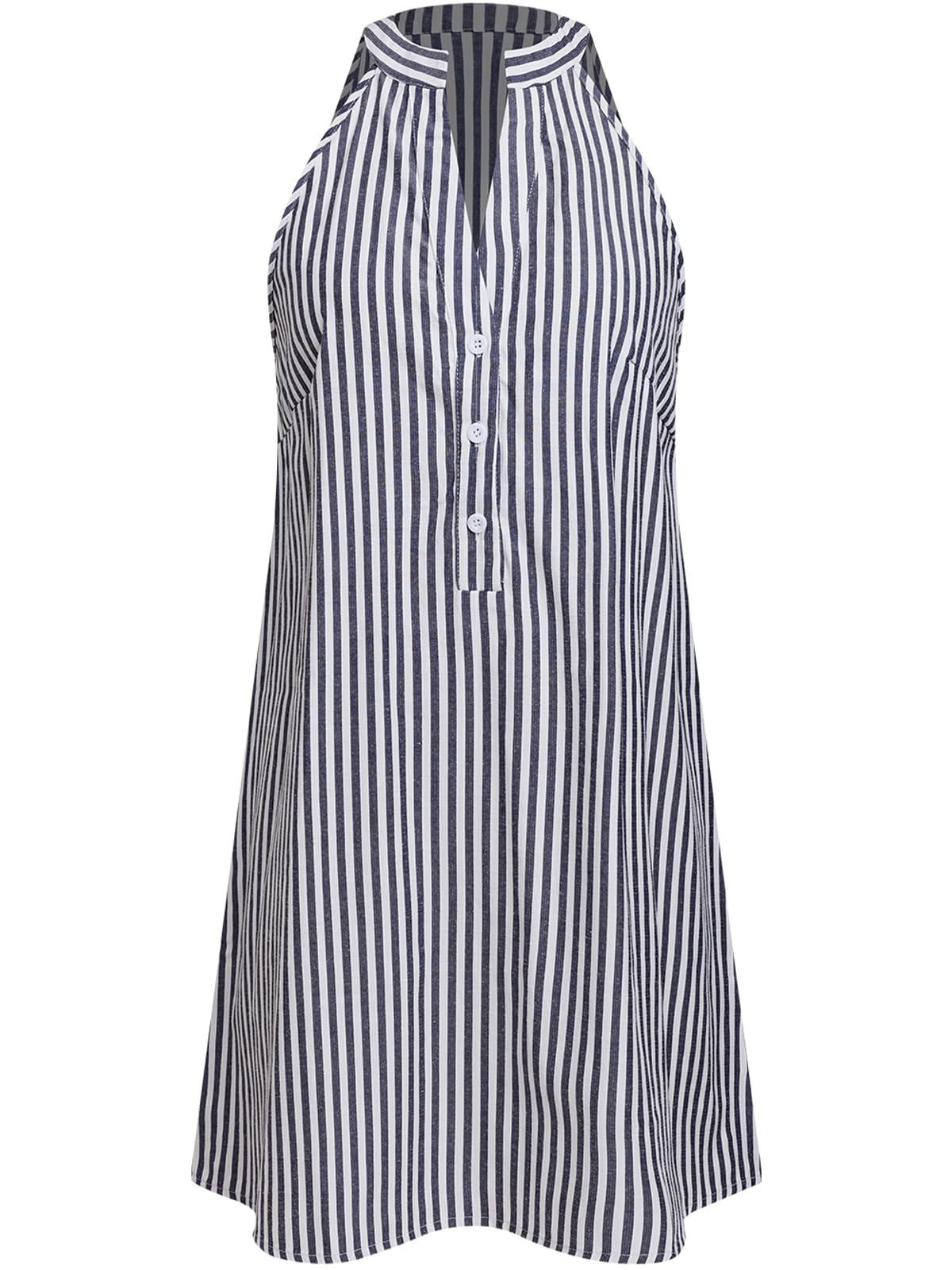 CUPSHE Womens Summer Dresses V Neck Sleeveless Striped Button Up Mini Casual Coverup Dress thumbnail