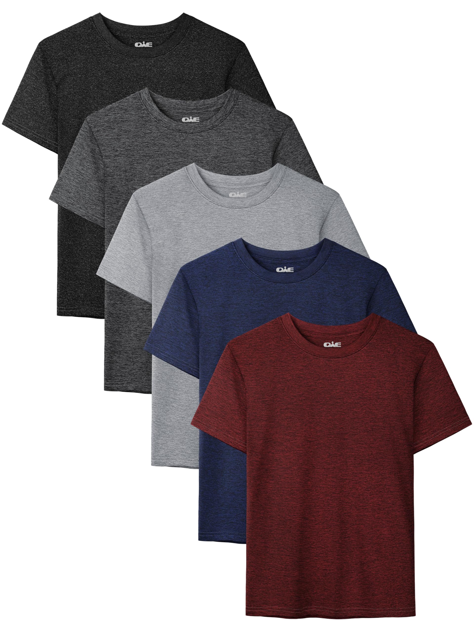 QWE 5 Pack Boys Shirts Youth Dry Fit Shirts Athletic Short Sleeve T Shirts Boys' Activewear Tops for Youth Teens 5-18 Years