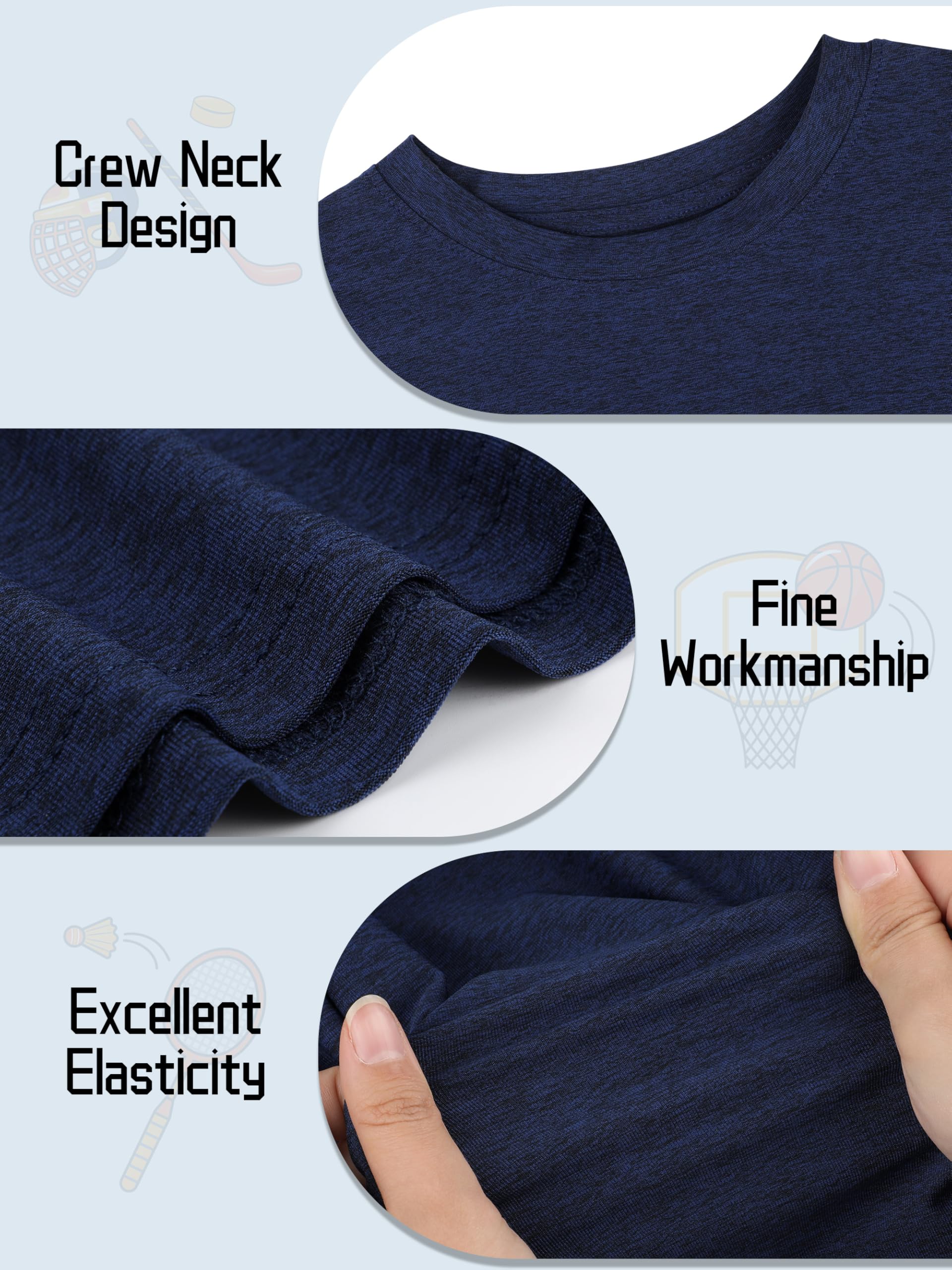 QWE 5 Pack Boys Shirts Youth Dry Fit Shirts Athletic Short Sleeve T Shirts Boys' Activewear Tops for Youth Teens 5-18 Years thumbnail