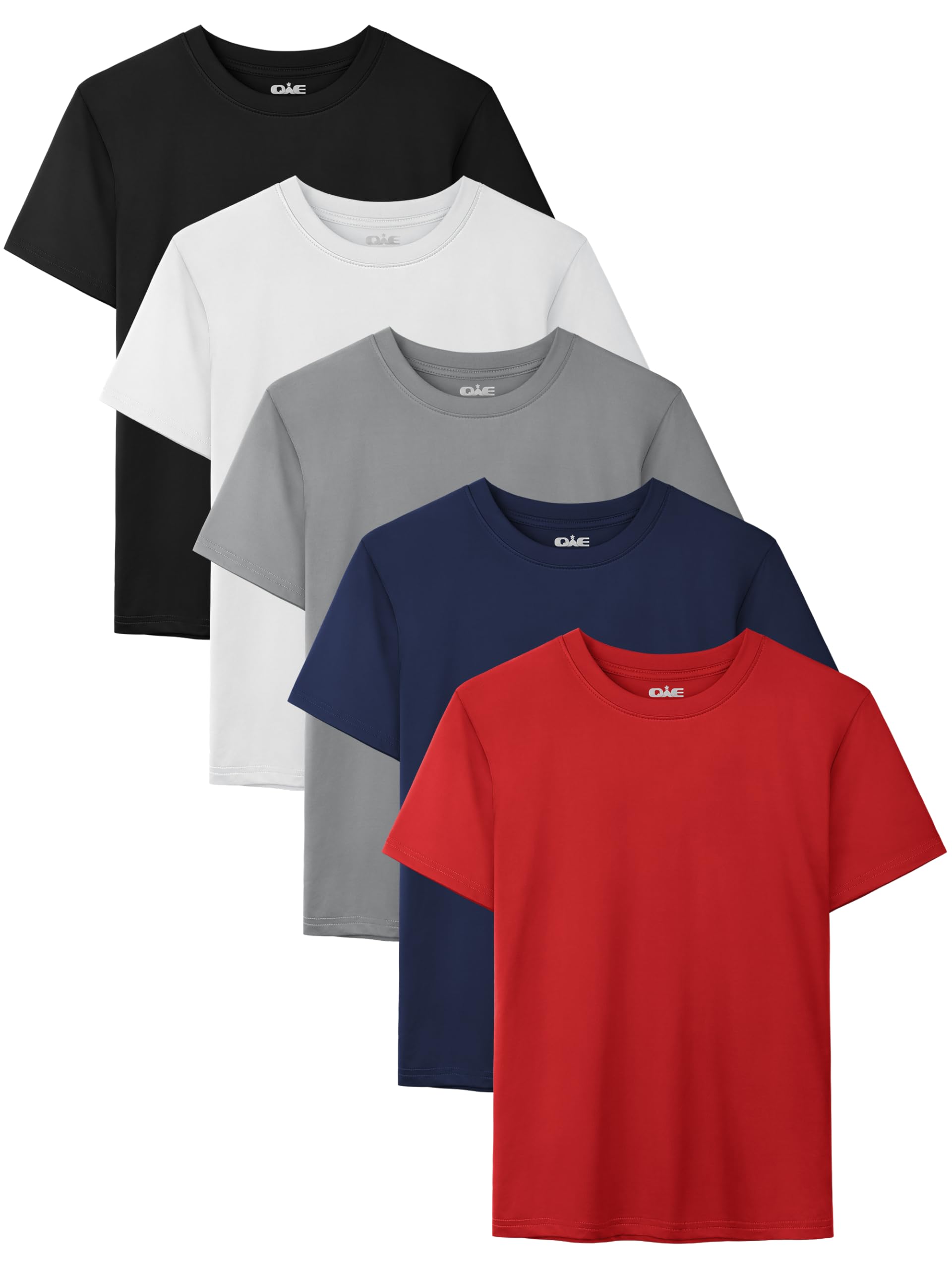 QWE 5 Pack Boys Shirts Youth Dry Fit Shirts Athletic Short Sleeve T Shirts Boys' Activewear Tops for Youth Teens 5-18 Years thumbnail