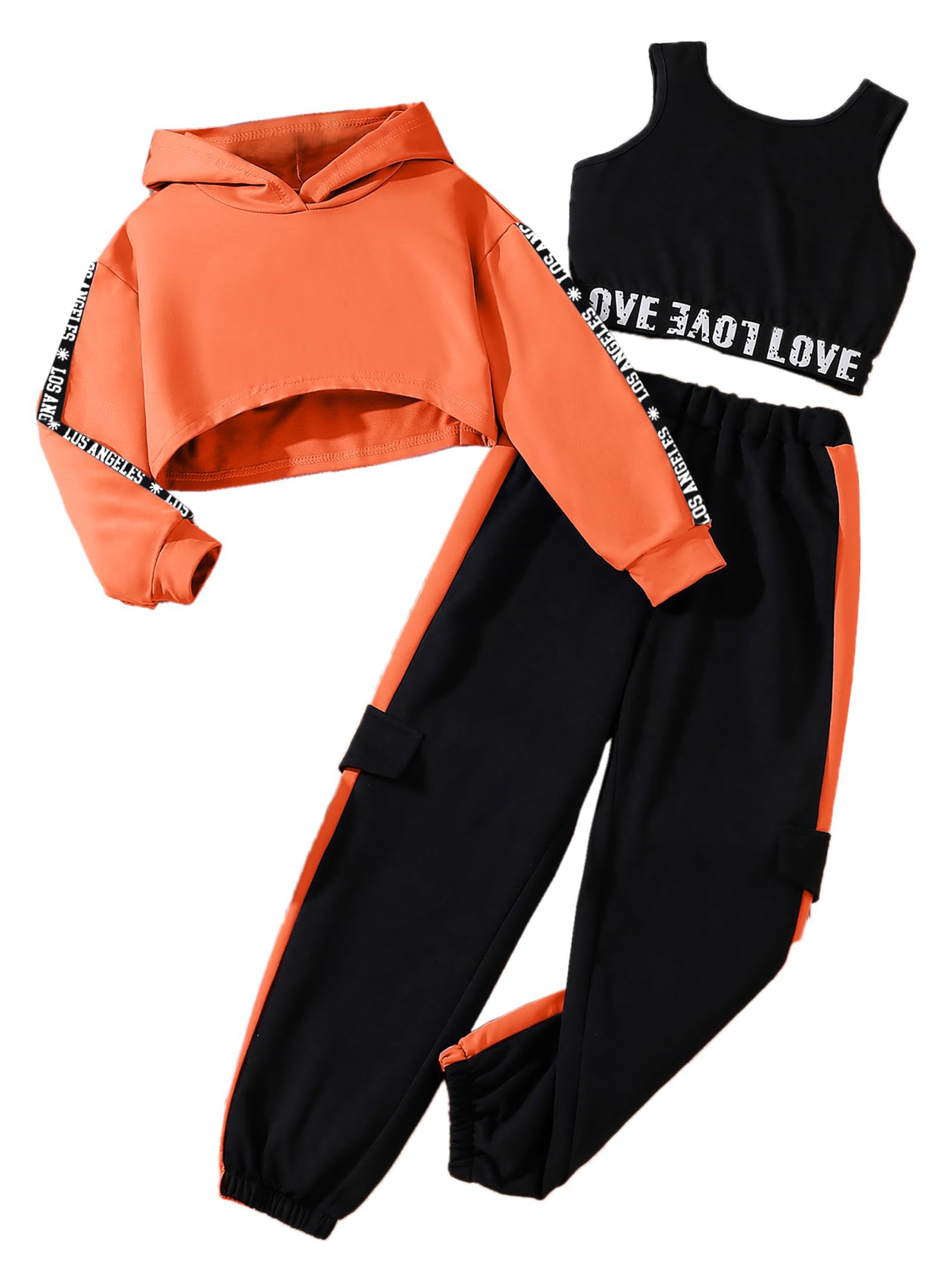 Hilinker Girls Graphic 3 Piece Outfits Workout Hoodie Crop Tank and Sweatpants Set thumbnail
