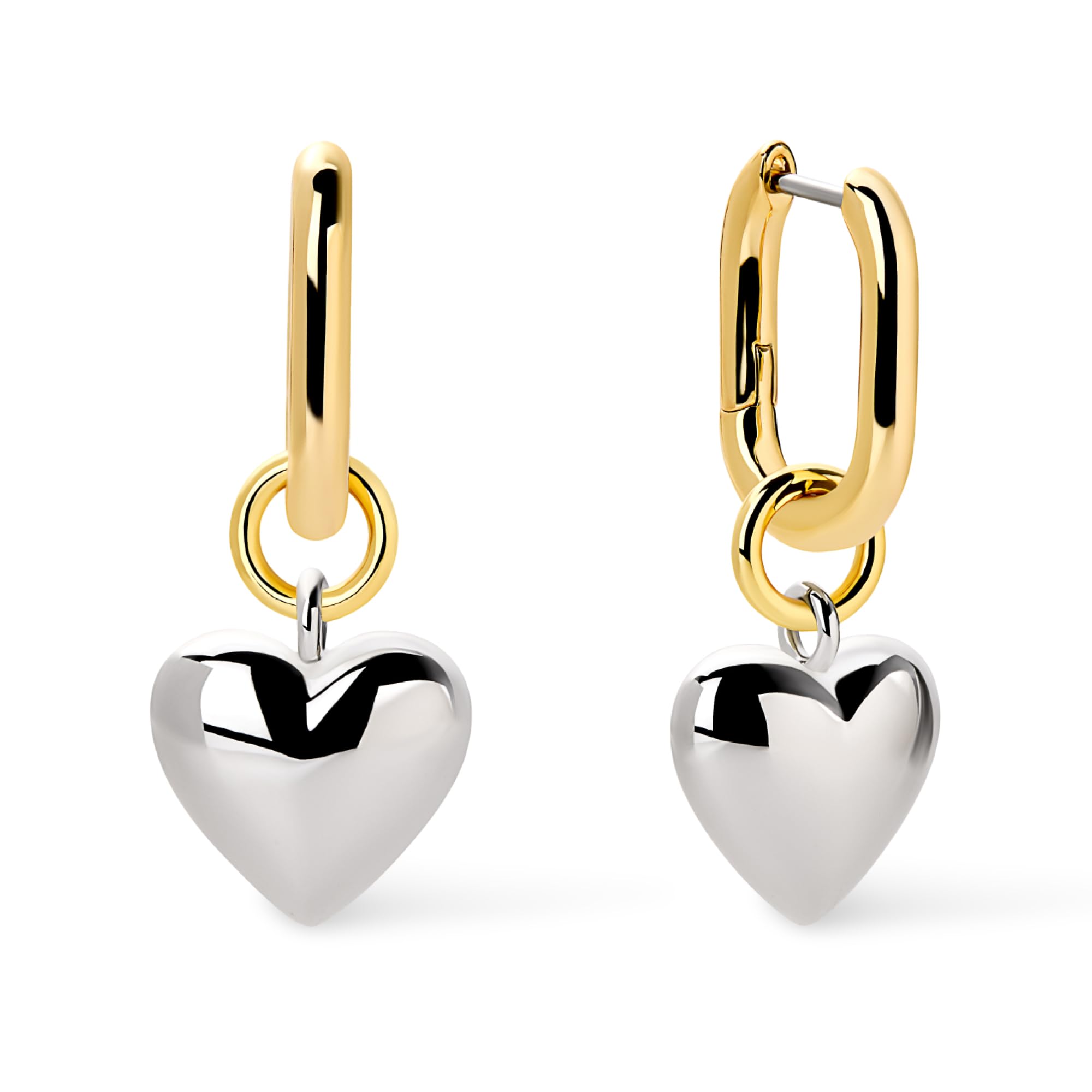 Ana Luisa Puffed Heart Earrings - Heart Charm Huggie Hoops and Earring Stud Styles - Dainty 14K Gold Plated, Silver Rhodium Plated & Mixed Metal Silver & Gold Earrings - Hypoallergenic Water-Resistant