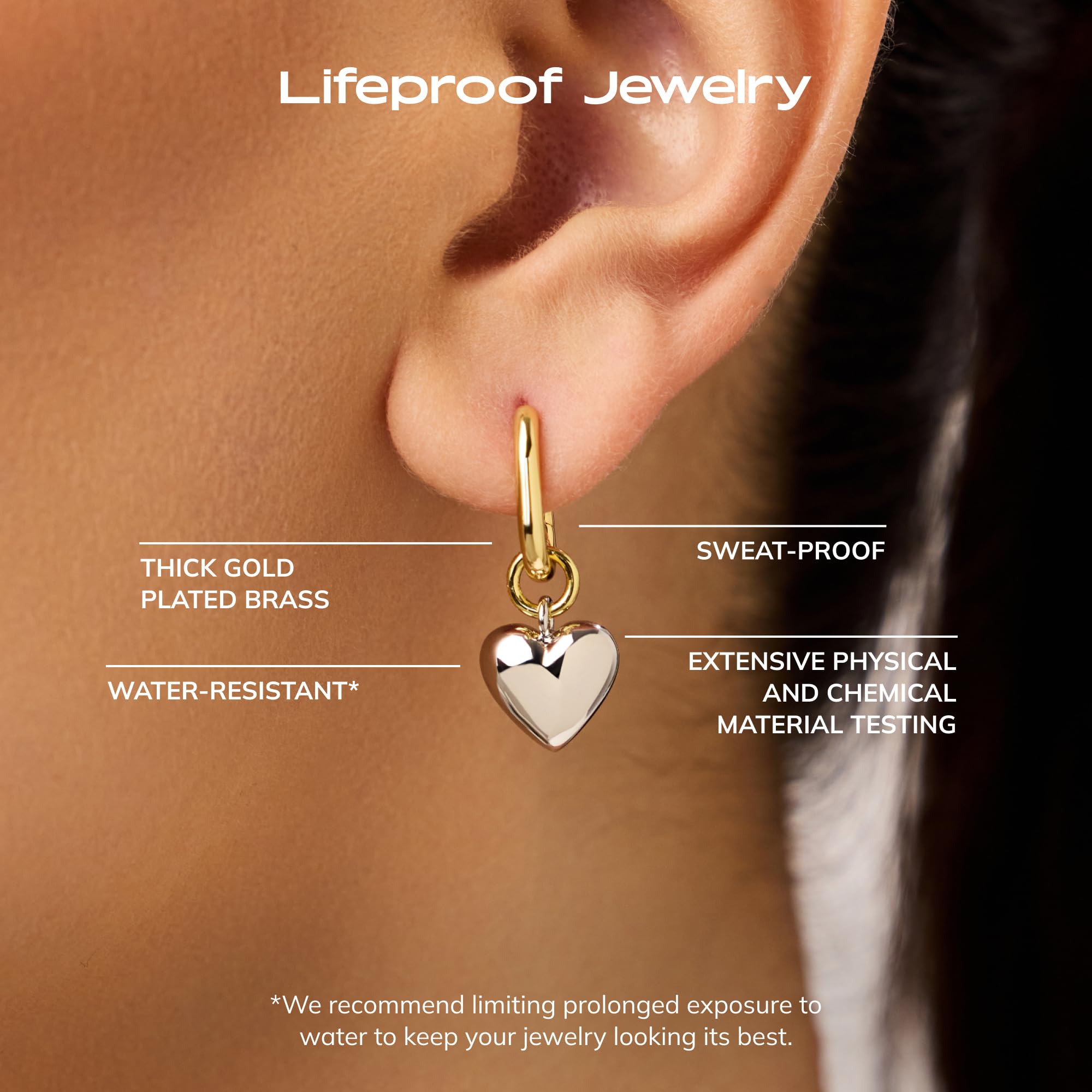 Ana Luisa Puffed Heart Earrings - Heart Charm Huggie Hoops and Earring Stud Styles - Dainty 14K Gold Plated, Silver Rhodium Plated & Mixed Metal Silver & Gold Earrings - Hypoallergenic Water-Resistant thumbnail