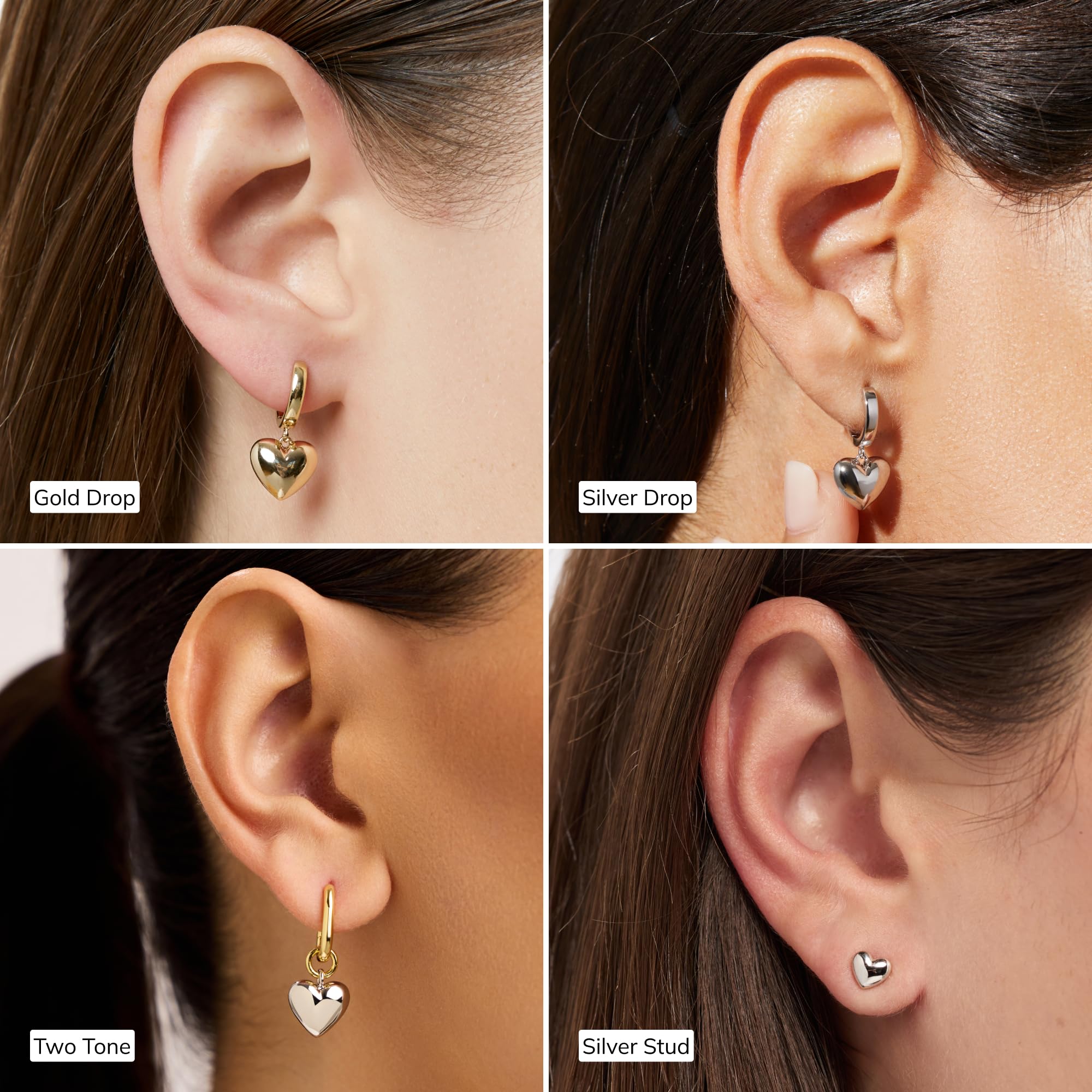 Ana Luisa Puffed Heart Earrings - Heart Charm Huggie Hoops and Earring Stud Styles - Dainty 14K Gold Plated, Silver Rhodium Plated & Mixed Metal Silver & Gold Earrings - Hypoallergenic Water-Resistant thumbnail