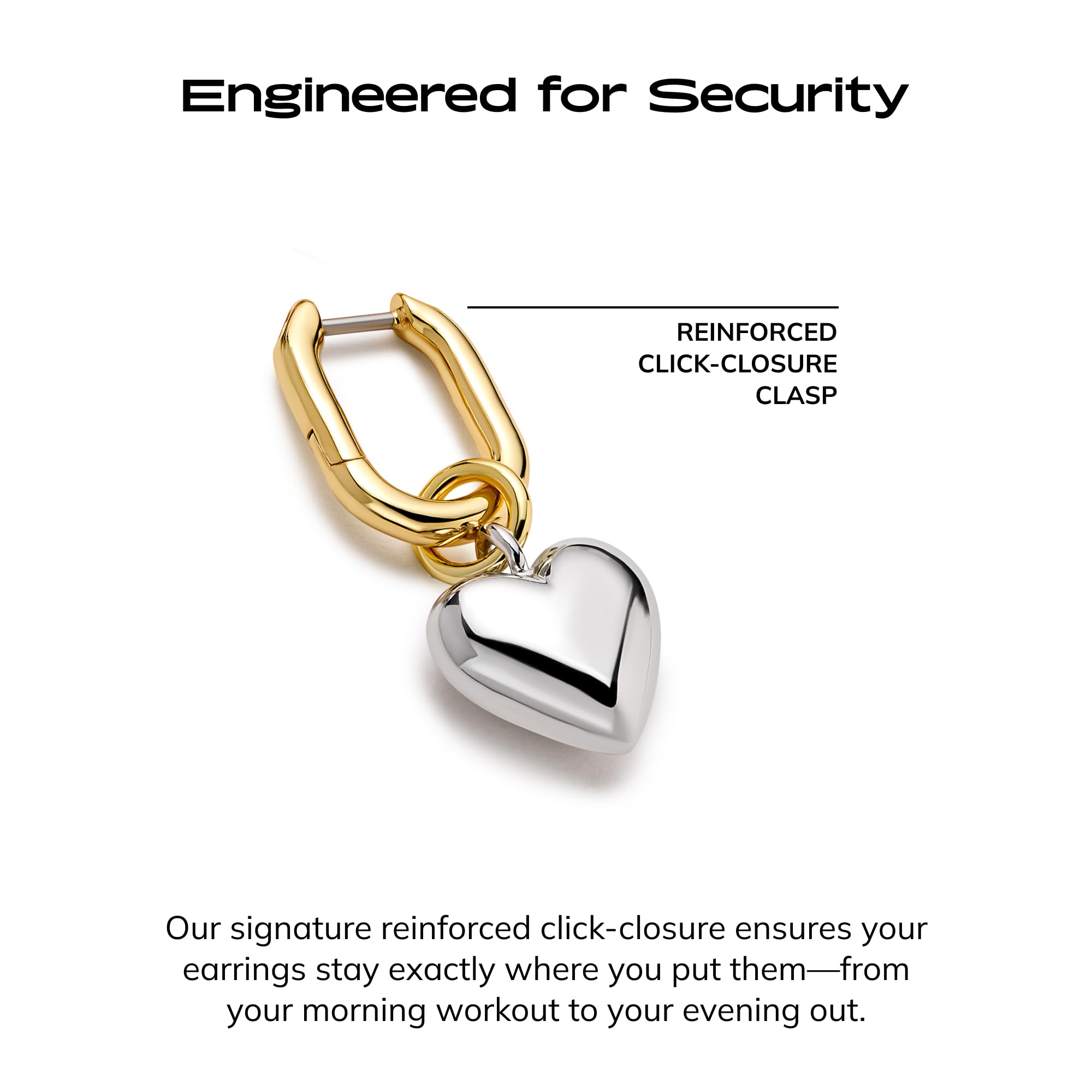 Ana Luisa Puffed Heart Earrings - Heart Charm Huggie Hoops and Earring Stud Styles - Dainty 14K Gold Plated, Silver Rhodium Plated & Mixed Metal Silver & Gold Earrings - Hypoallergenic Water-Resistant thumbnail
