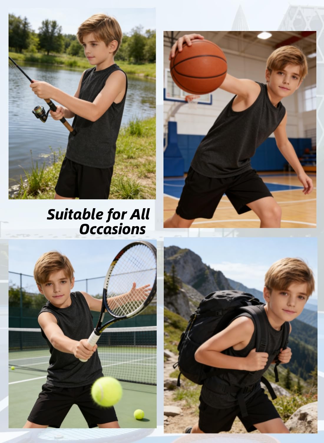 Star Vibe 5 Pack Boys Tank Tops Dry-Fit, Moisture Wicking Active Athletic Shirts Sleeveless Performance T-Shirts for Kids thumbnail