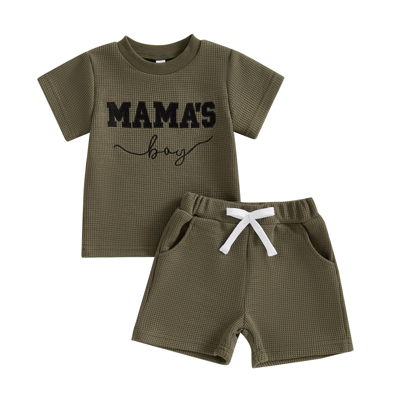 FOCUSNORM Toddler Baby Boy Summer Clothes Embroidered Waffle Short Sleeve T-Shirts Elastic Shorts Newborn Infant Boy Outfits