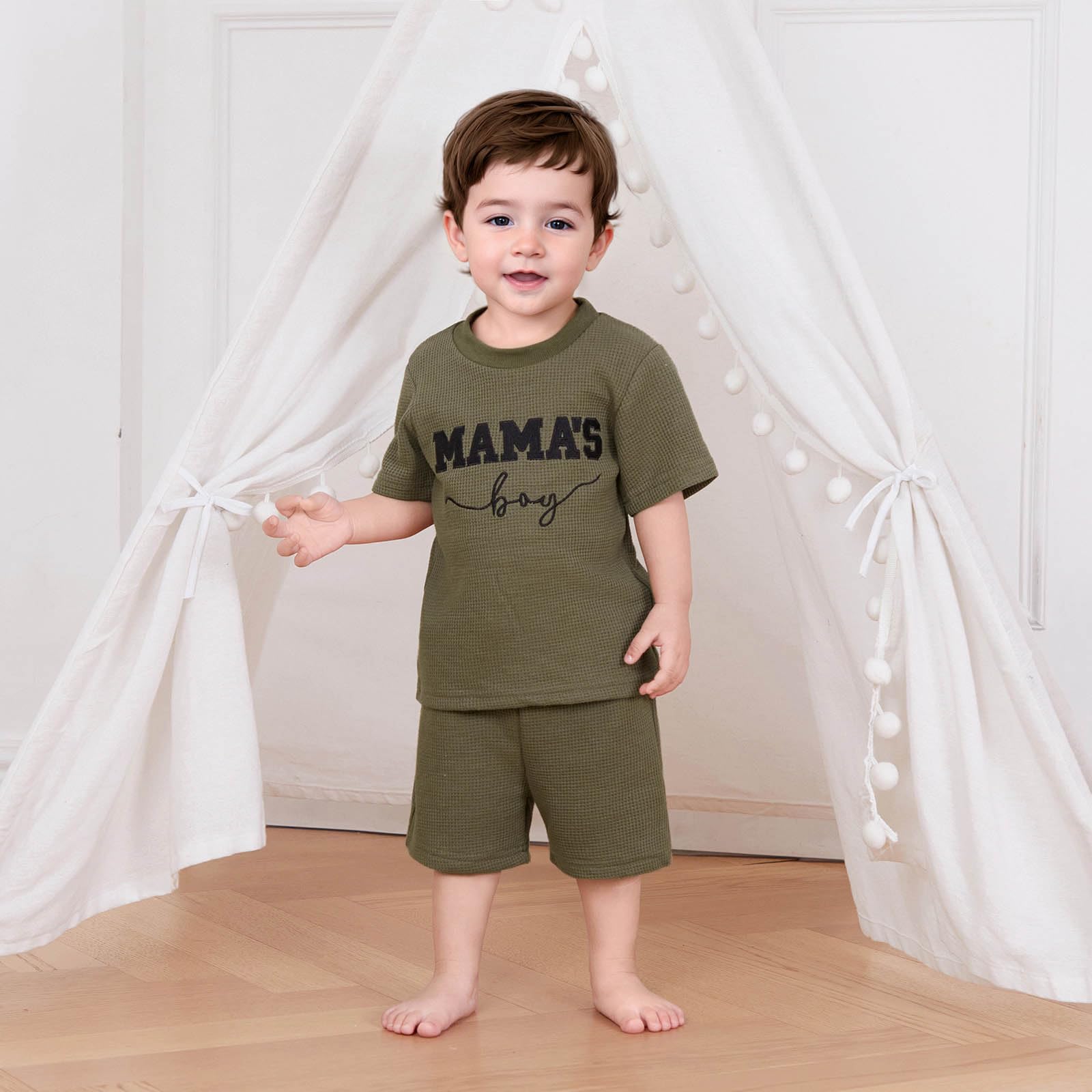 FOCUSNORM Toddler Baby Boy Summer Clothes Embroidered Waffle Short Sleeve T-Shirts Elastic Shorts Newborn Infant Boy Outfits thumbnail