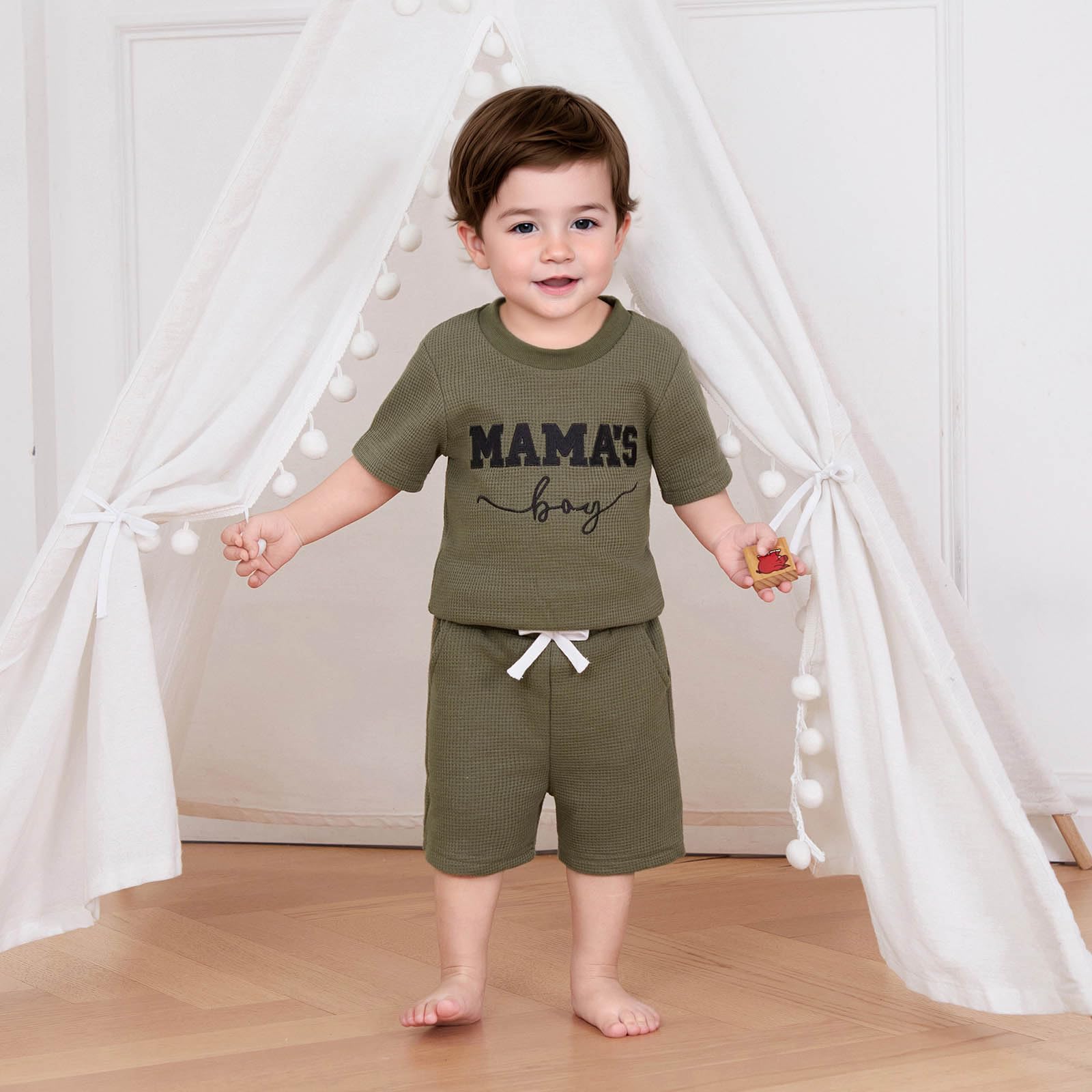 FOCUSNORM Toddler Baby Boy Summer Clothes Embroidered Waffle Short Sleeve T-Shirts Elastic Shorts Newborn Infant Boy Outfits thumbnail