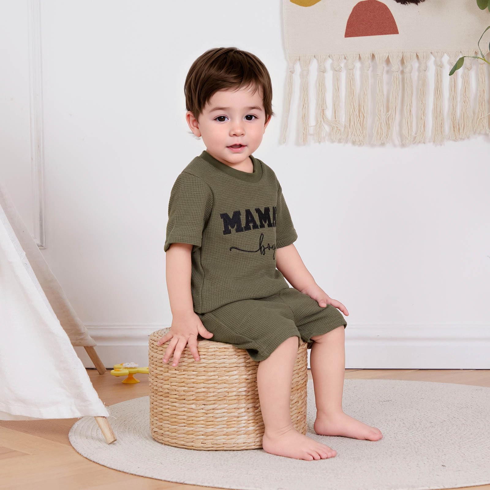 FOCUSNORM Toddler Baby Boy Summer Clothes Embroidered Waffle Short Sleeve T-Shirts Elastic Shorts Newborn Infant Boy Outfits thumbnail