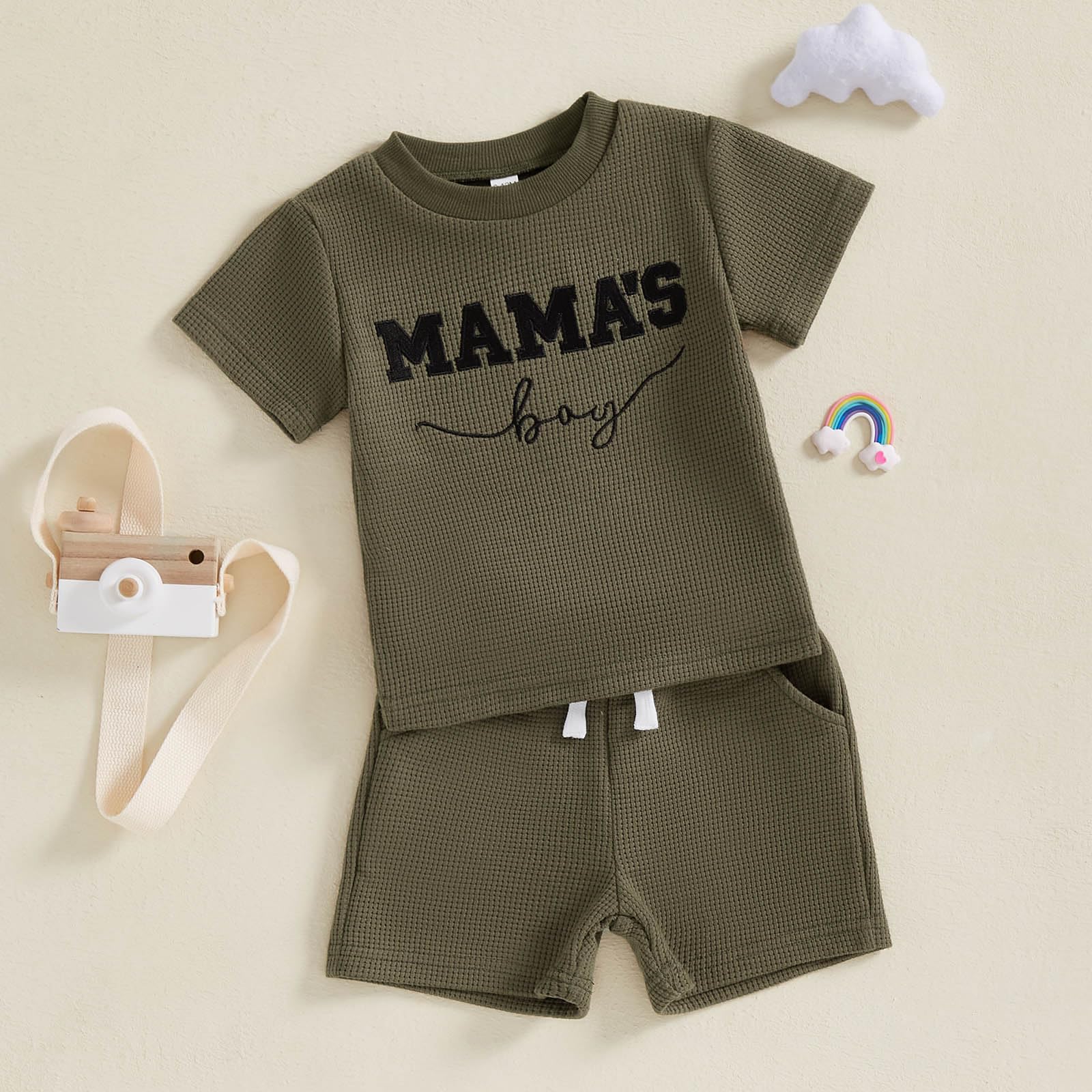 FOCUSNORM Toddler Baby Boy Summer Clothes Embroidered Waffle Short Sleeve T-Shirts Elastic Shorts Newborn Infant Boy Outfits thumbnail