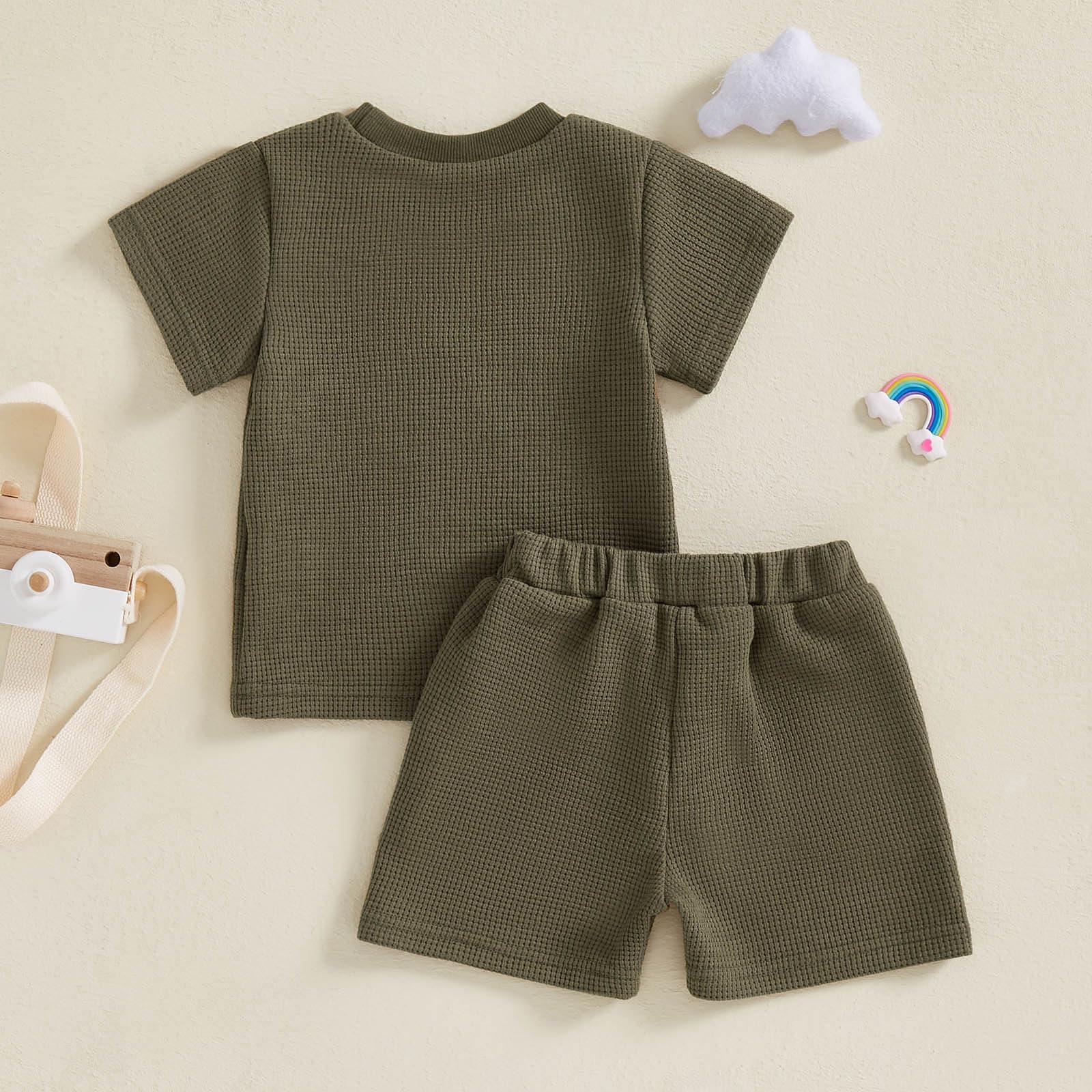 FOCUSNORM Toddler Baby Boy Summer Clothes Embroidered Waffle Short Sleeve T-Shirts Elastic Shorts Newborn Infant Boy Outfits thumbnail