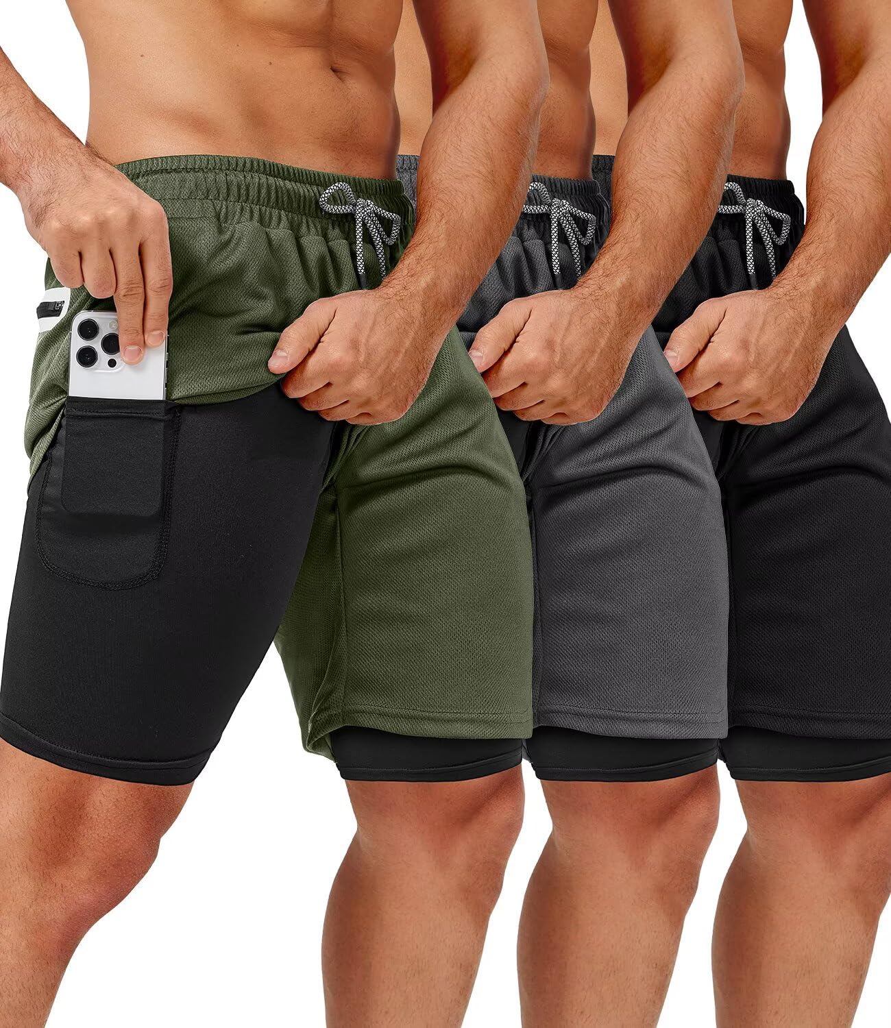 OCYMA 3 Pack Men's 2 In1 Gym Shorts Men with Pockets 7 inch Workout Shorts Men Running Shorts with Liner&Towel Loop thumbnail