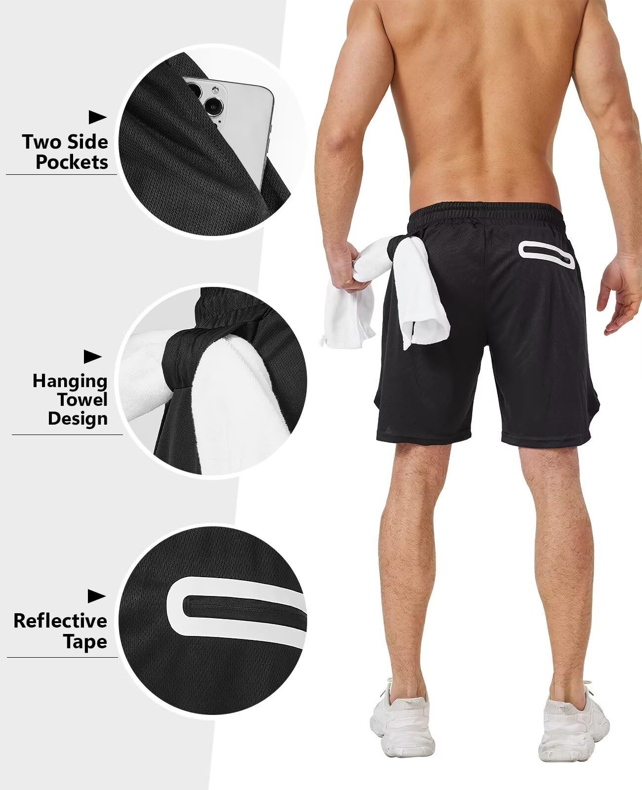 OCYMA 3 Pack Men's 2 In1 Gym Shorts Men with Pockets 7 inch Workout Shorts Men Running Shorts with Liner&Towel Loop thumbnail