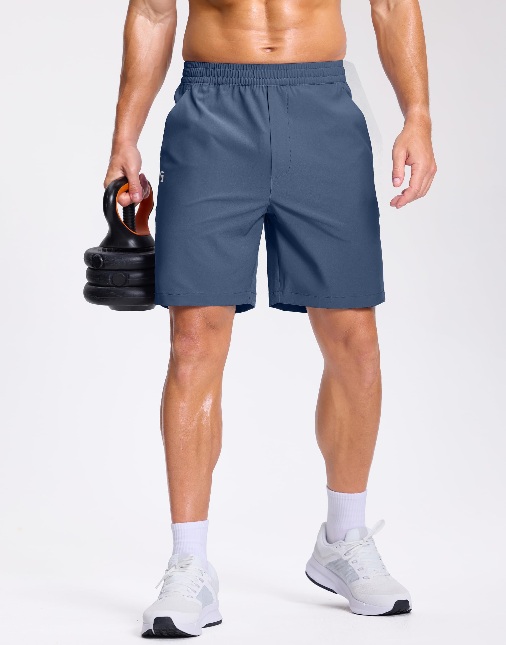 GGJ Men's Lightweight Athletic Shorts with 2 Zipper Pockets 7"/9"/5" Gym Workout Running Quick Dry Tennis Shorts for Men thumbnail