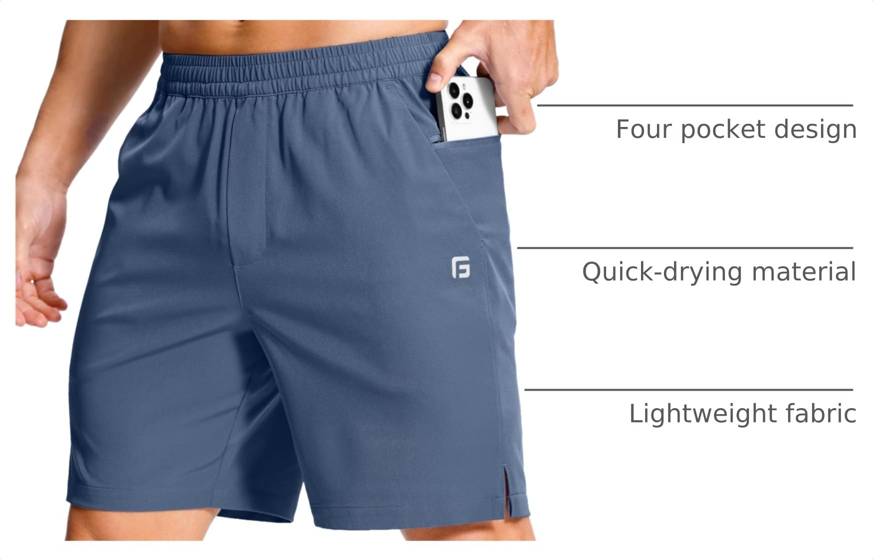 GGJ Men's Lightweight Athletic Shorts with 2 Zipper Pockets 7"/9"/5" Gym Workout Running Quick Dry Tennis Shorts for Men thumbnail