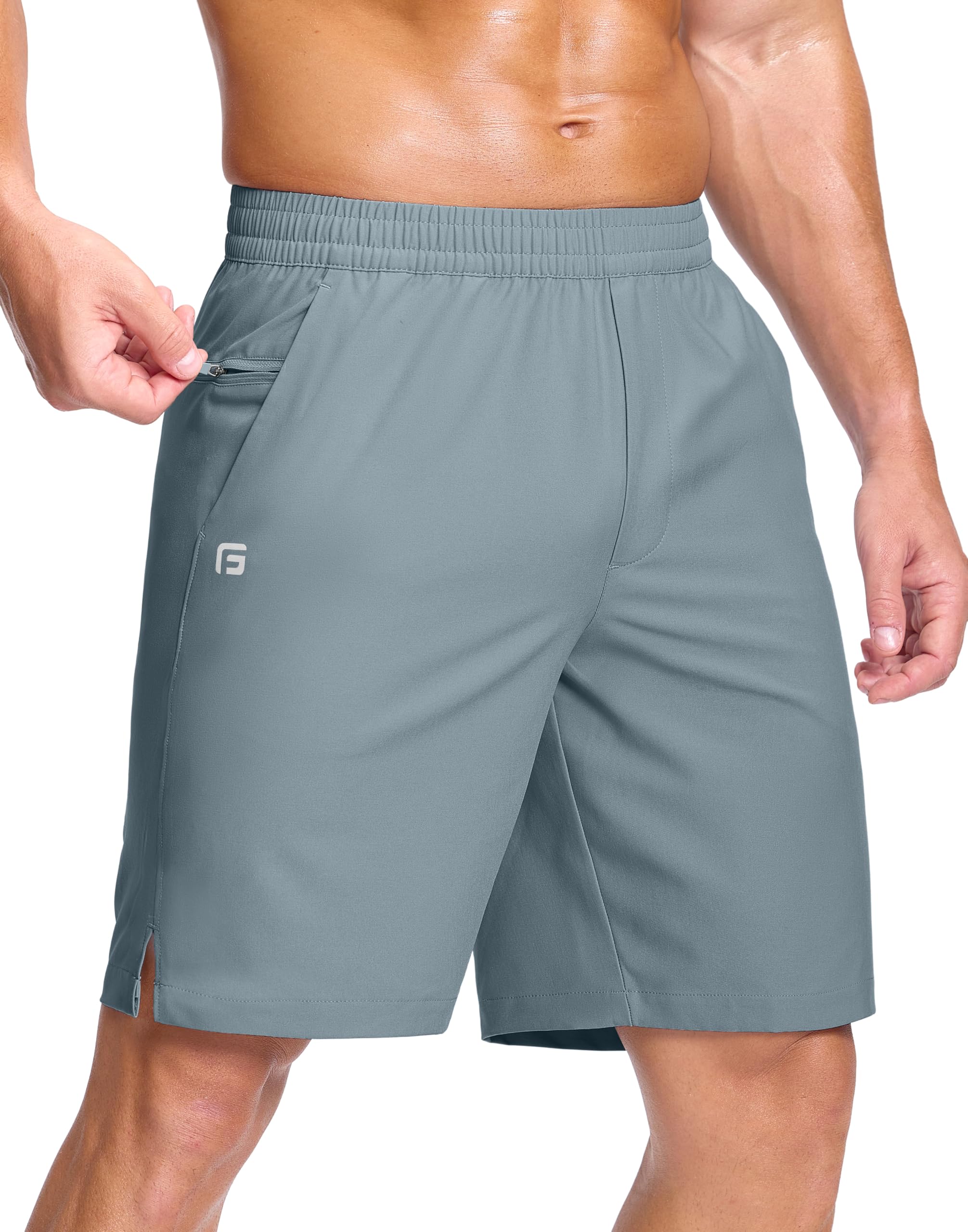 GGJ Men's Lightweight Athletic Shorts with 2 Zipper Pockets 7"/9"/5" Gym Workout Running Quick Dry Tennis Shorts for Men thumbnail