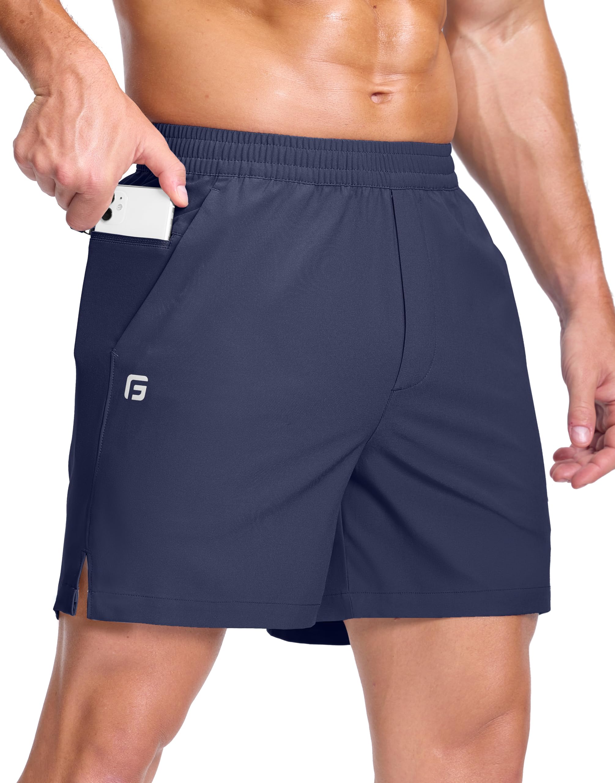 GGJ Men's Lightweight Athletic Shorts with 2 Zipper Pockets 7"/9"/5" Gym Workout Running Quick Dry Tennis Shorts for Men thumbnail