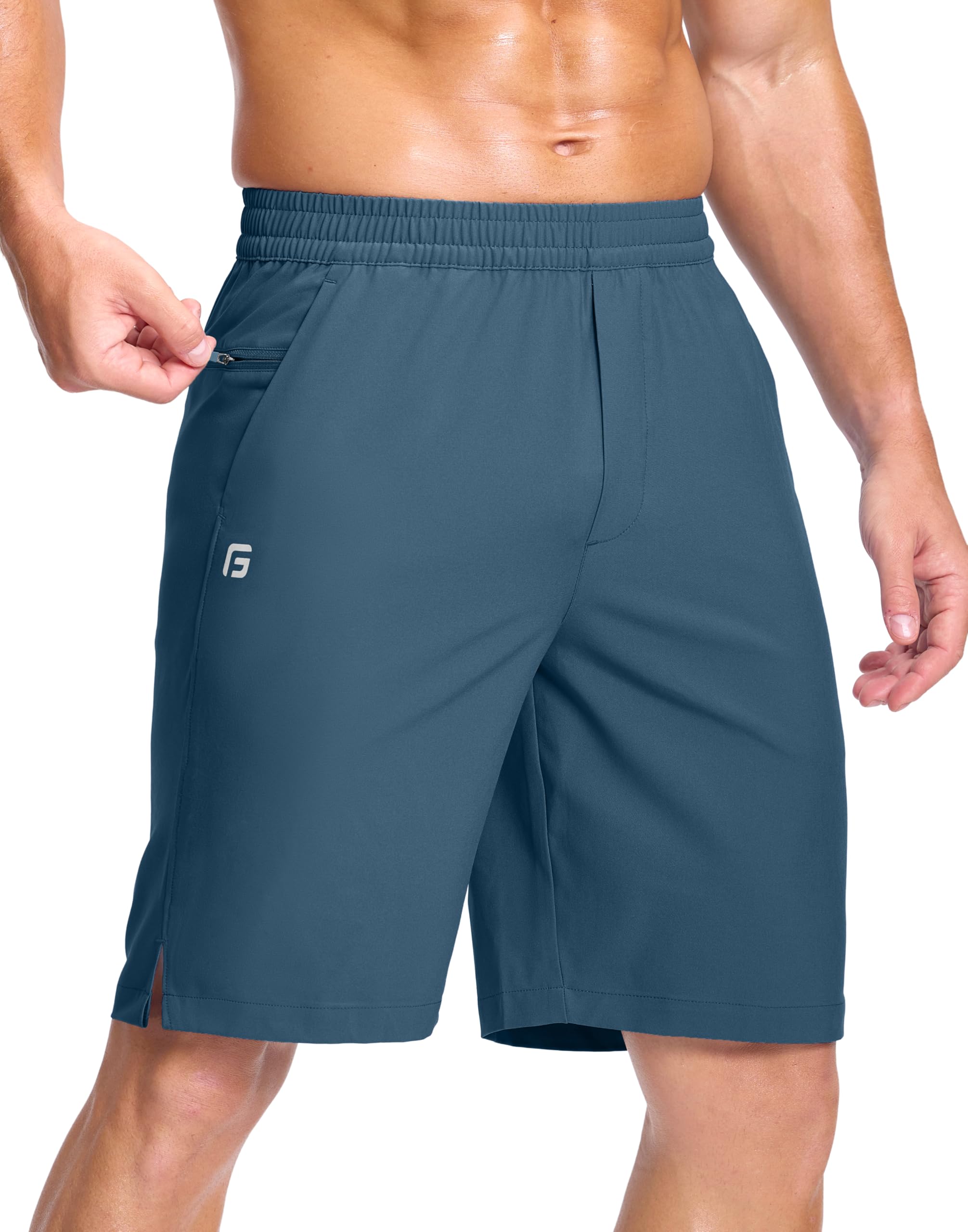 GGJ Men's Lightweight Athletic Shorts with 2 Zipper Pockets 7"/9"/5" Gym Workout Running Quick Dry Tennis Shorts for Men thumbnail
