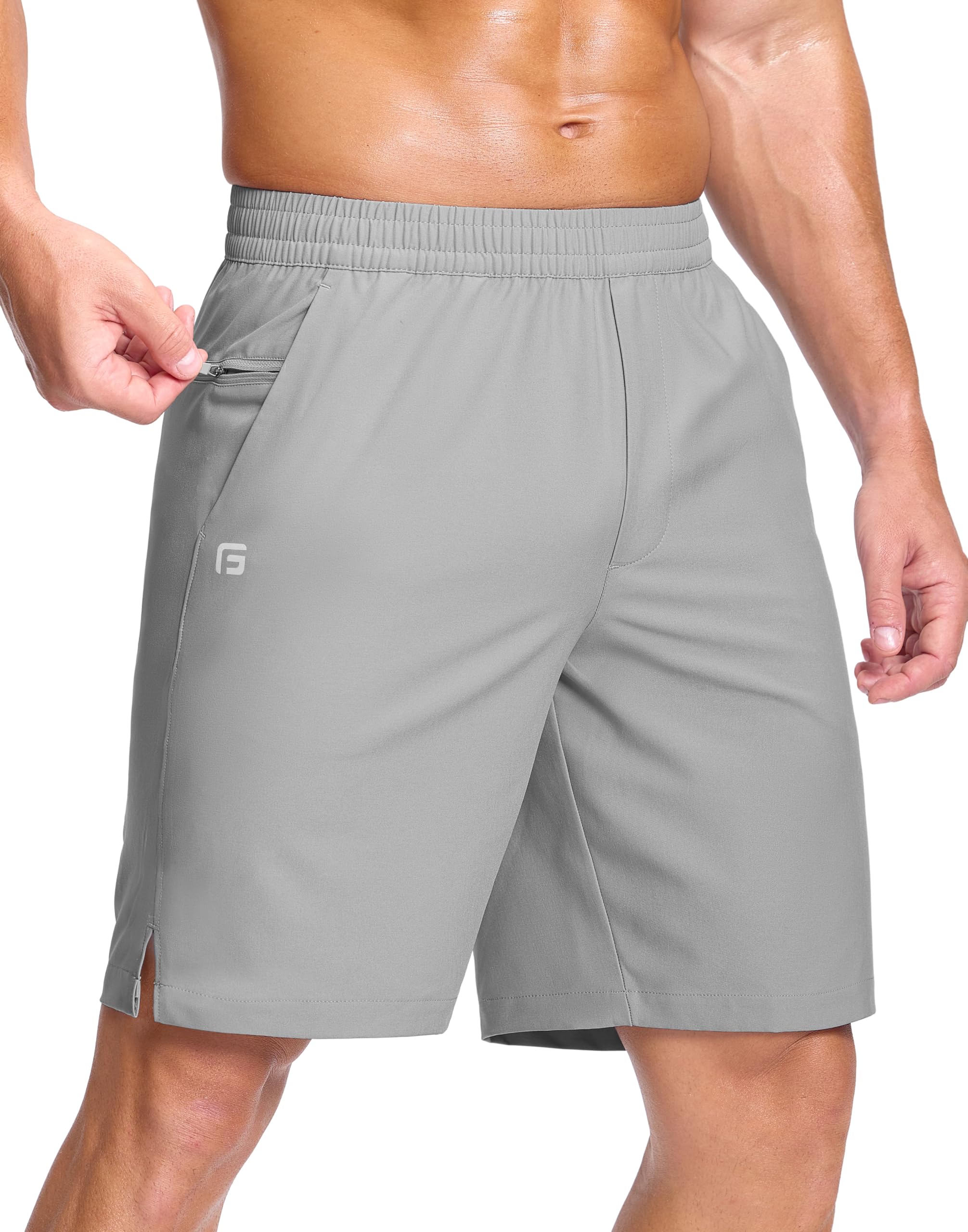GGJ Men's Lightweight Athletic Shorts with 2 Zipper Pockets 7"/9"/5" Gym Workout Running Quick Dry Tennis Shorts for Men thumbnail