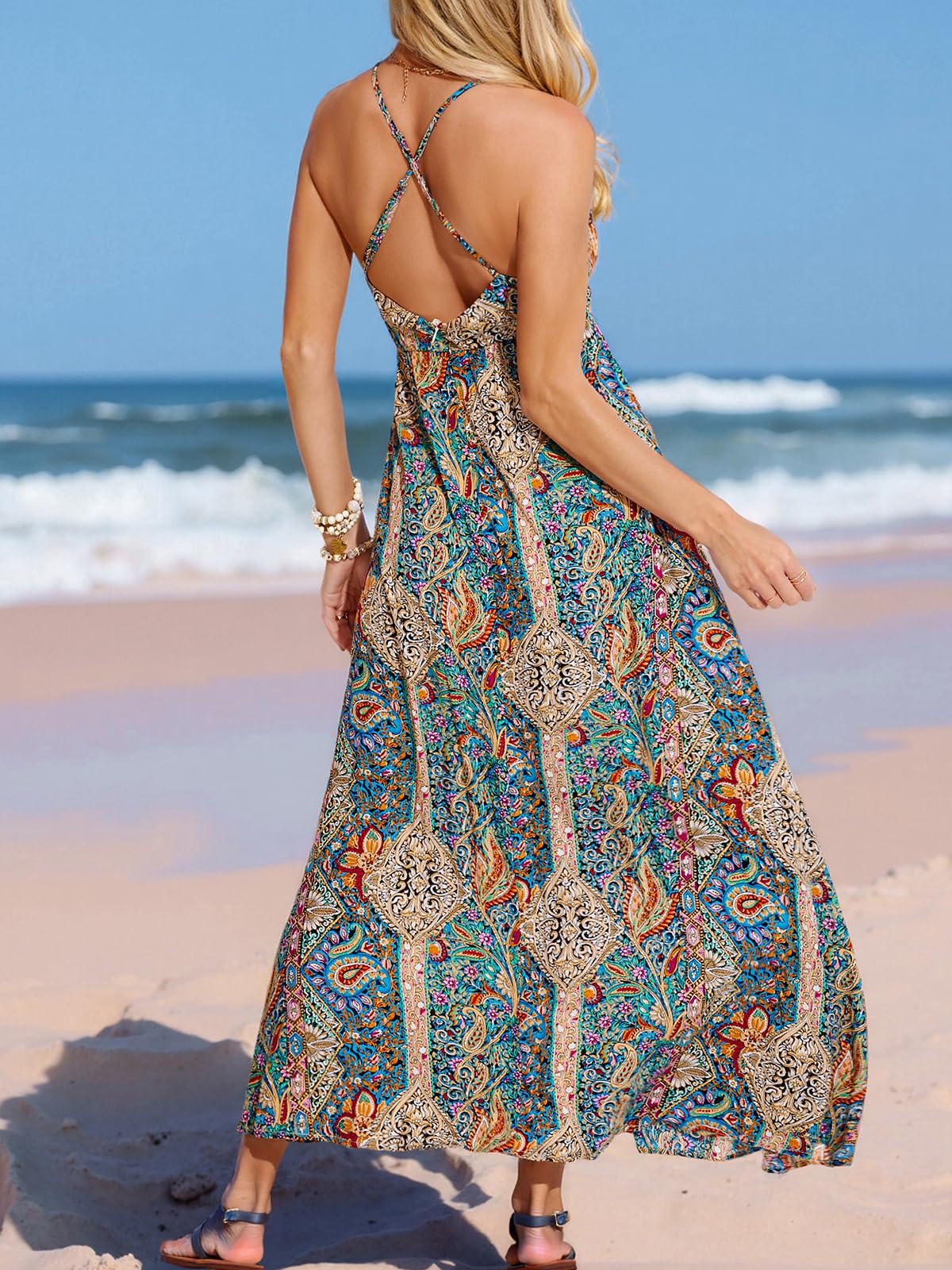CUPSHE Womens Summer Maxi Dress 2026 Sleeveless Long Sundresses Spaghetti Strap Flowy Boho Beach Vacation Dress thumbnail