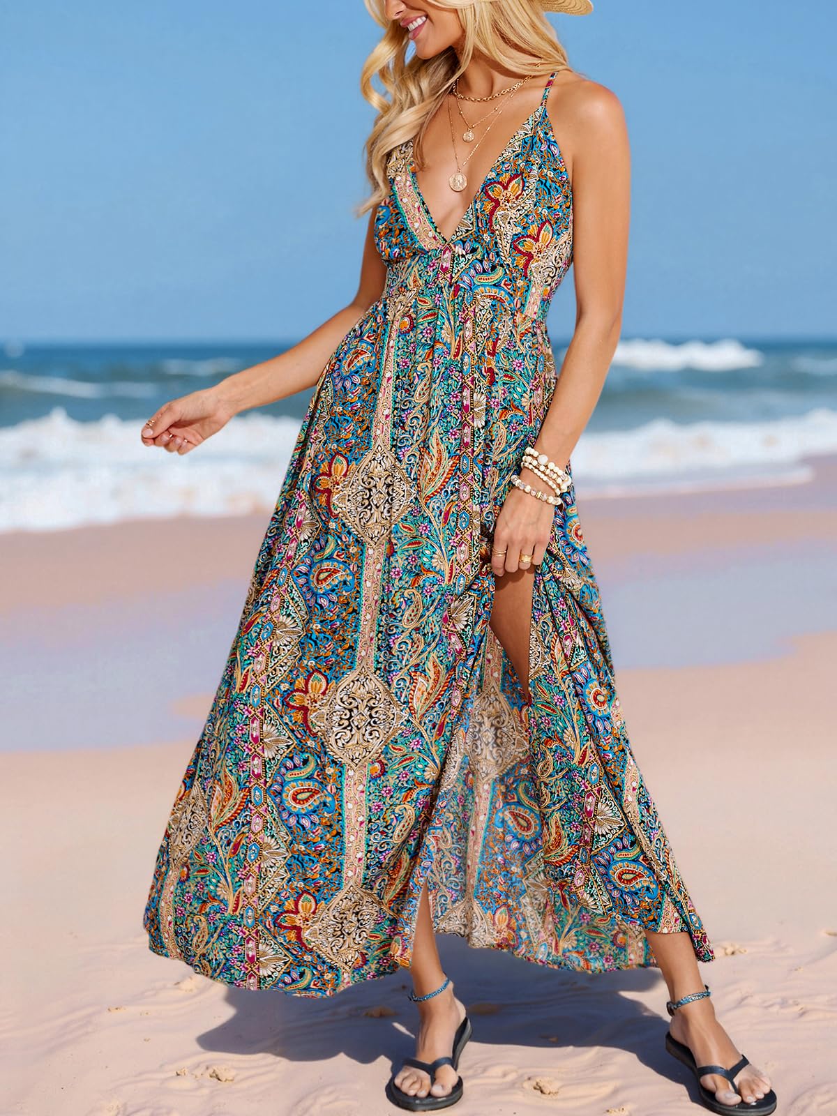 CUPSHE Womens Summer Maxi Dress 2026 Sleeveless Long Sundresses Spaghetti Strap Flowy Boho Beach Vacation Dress thumbnail