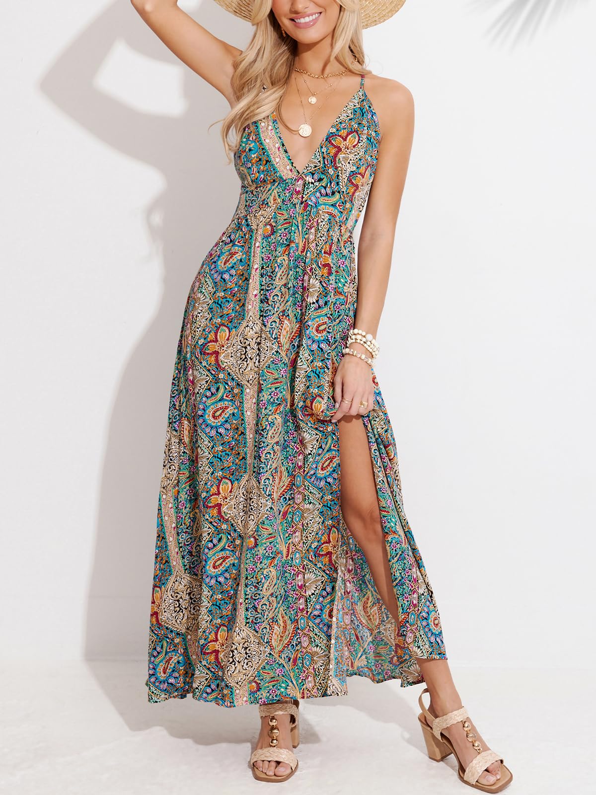 CUPSHE Womens Summer Maxi Dress 2026 Sleeveless Long Sundresses Spaghetti Strap Flowy Boho Beach Vacation Dress thumbnail