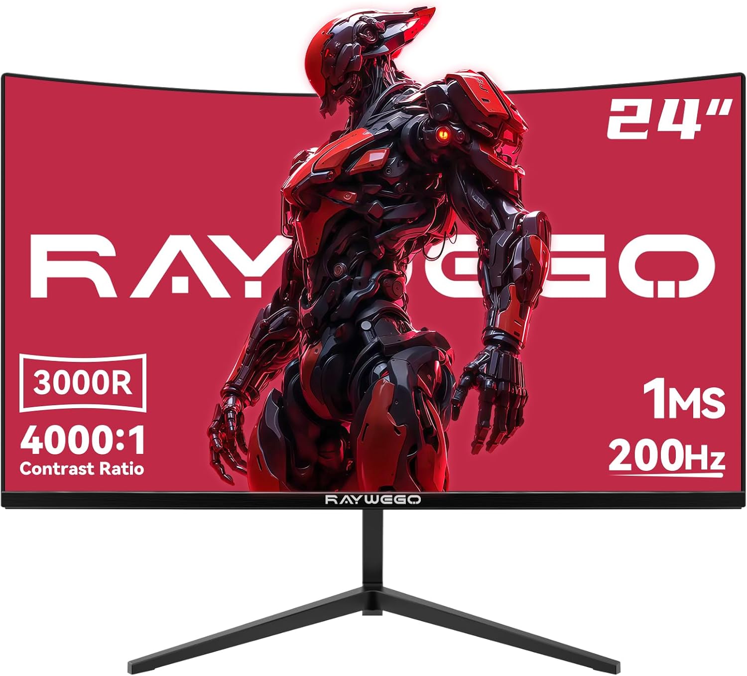 Raywego 24 Inch Curved Gaming Monitor, 200Hz FHD 1080P, 1ms Fast VA