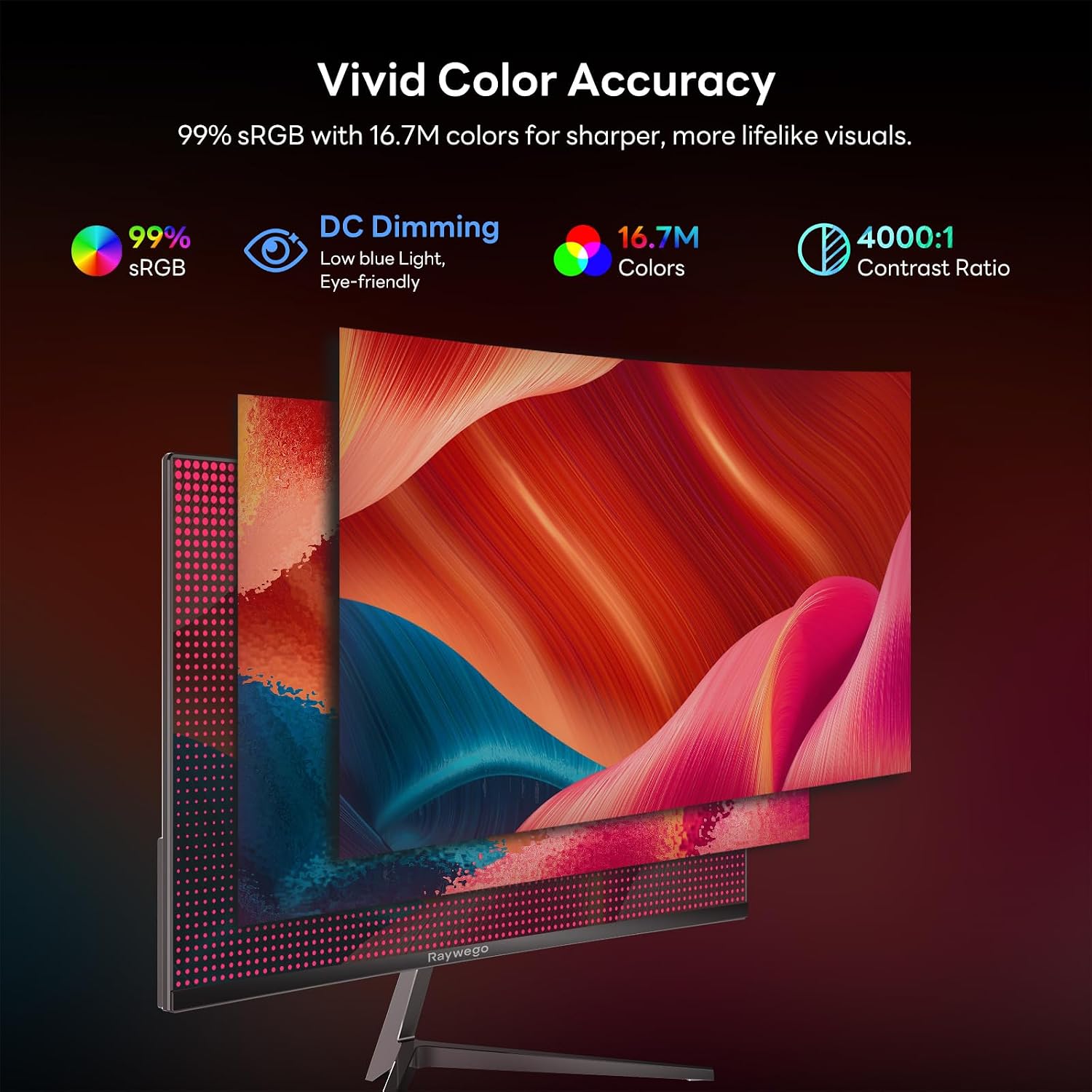 Raywego 24 Inch Curved Gaming Monitor, 200Hz FHD 1080P, 1ms Fast VA thumbnail
