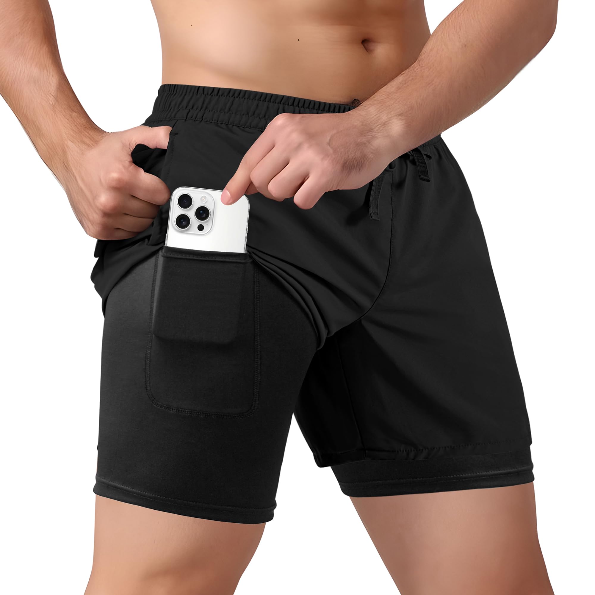 Tyzrdnac Men's 2 in 1 Athletic Quick Dry Shorts,Running Lightweight,Sweat Wicking Gym Workout Elastic Short
