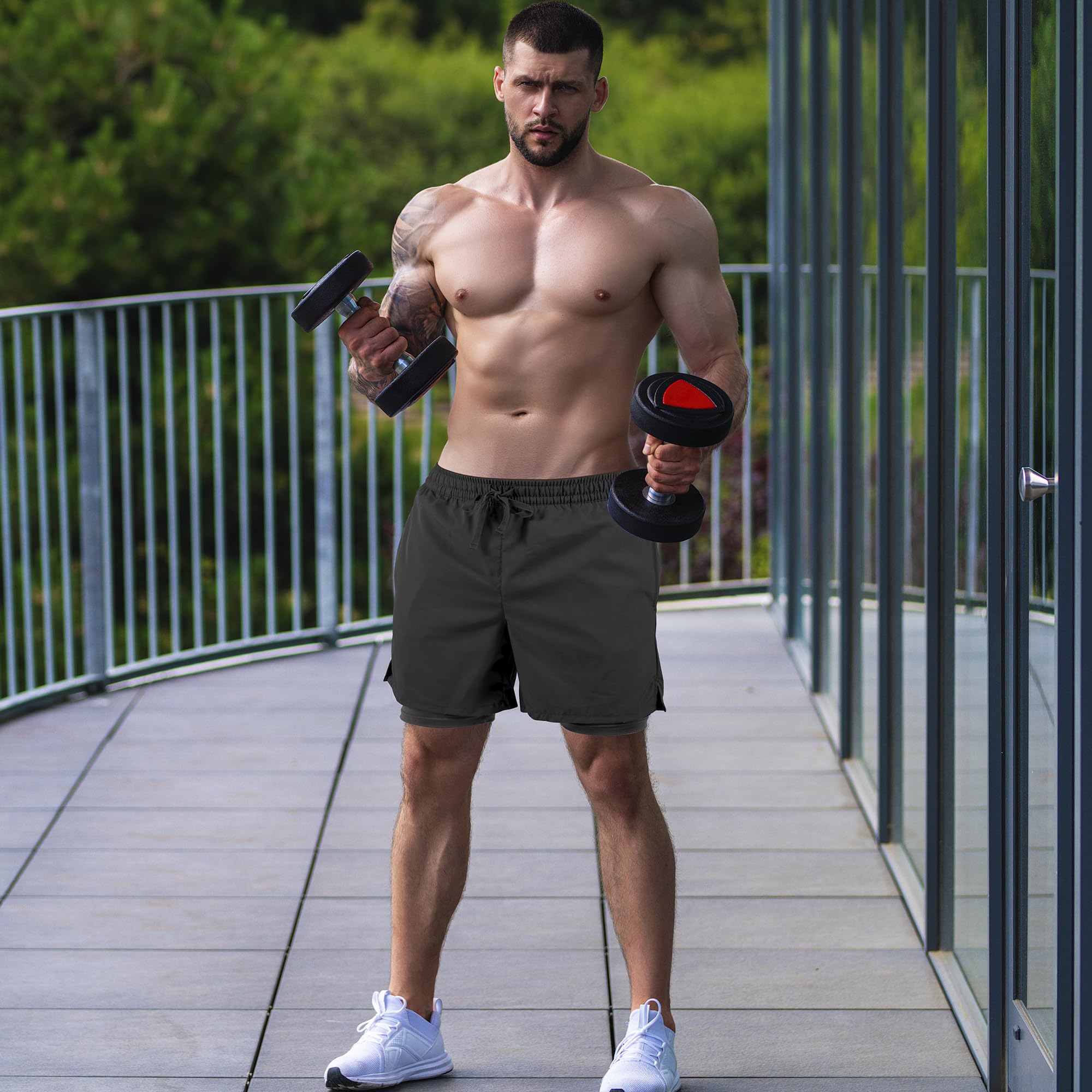Tyzrdnac Men's 2 in 1 Athletic Quick Dry Shorts,Running Lightweight,Sweat Wicking Gym Workout Elastic Short thumbnail