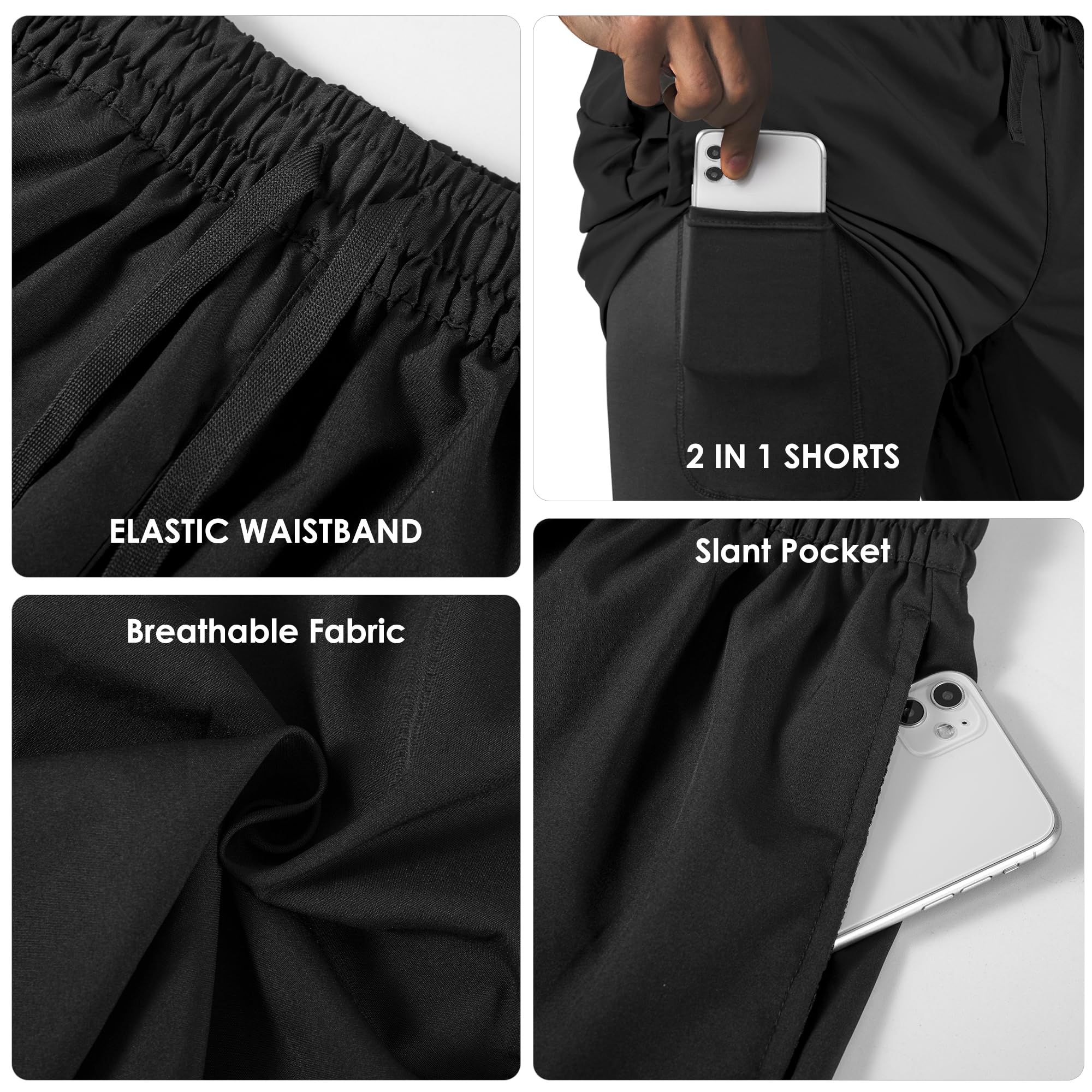 Tyzrdnac Men's 2 in 1 Athletic Quick Dry Shorts,Running Lightweight,Sweat Wicking Gym Workout Elastic Short thumbnail