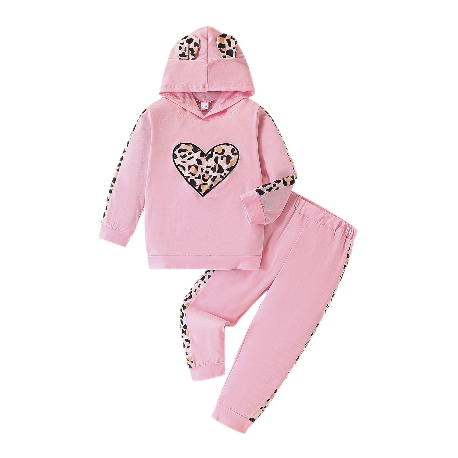 2PC Girls Clothes Girl letter and Floral print Hooded Set, letter print Top +Floral print Pants Set