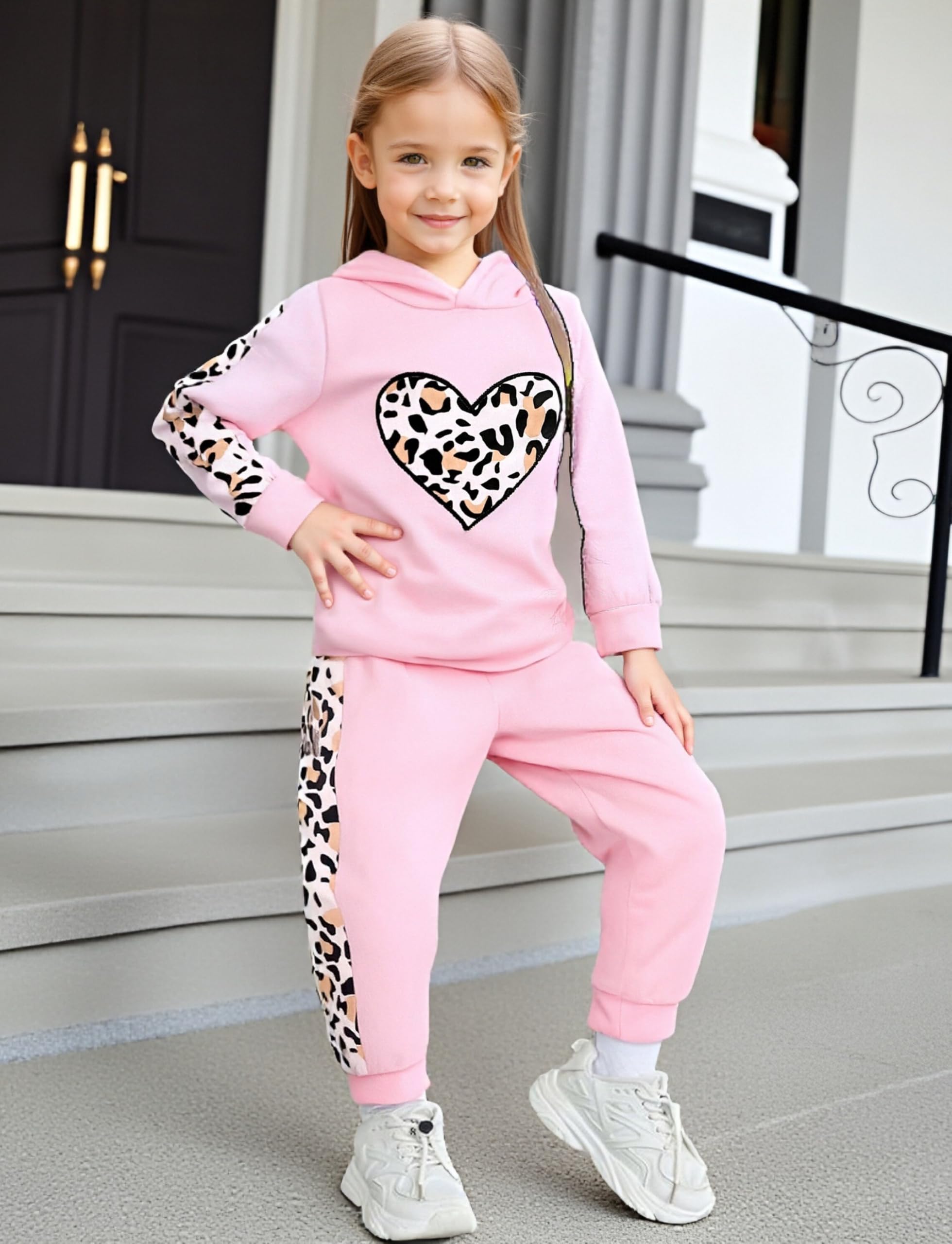 2PC Girls Clothes Girl letter and Floral print Hooded Set, letter print Top +Floral print Pants Set thumbnail