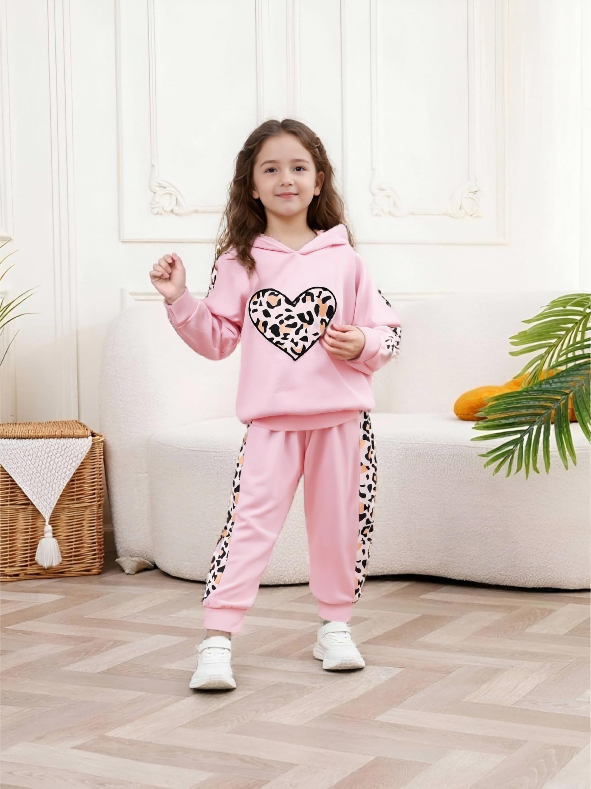 2PC Girls Clothes Girl letter and Floral print Hooded Set, letter print Top +Floral print Pants Set thumbnail