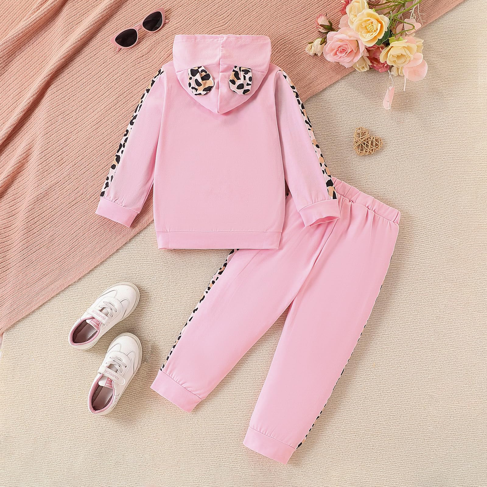 2PC Girls Clothes Girl letter and Floral print Hooded Set, letter print Top +Floral print Pants Set thumbnail
