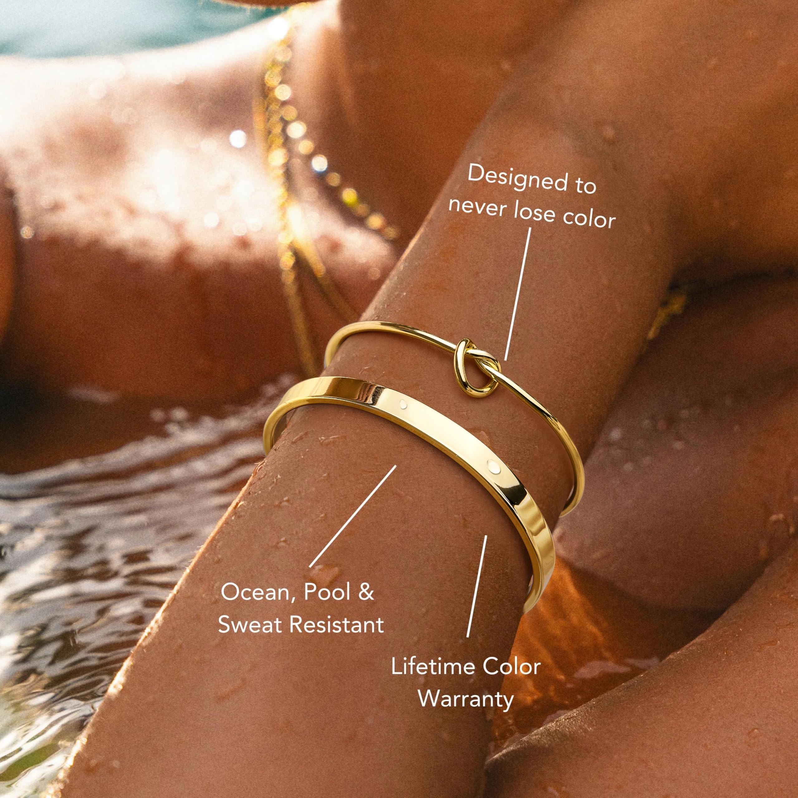 Gokeey Gold Bracelets Set for Women Non Tarnish, Waterproof 14K Gold Plated Sterling Silver Chunky Cuff Bracelet Stackable Gold Bangles Bracelet for Women Trendy Fashion Accessories Tie Knot Cuban Rope Paperclip Beaded Bracelet Stack Jewelry Mothers  thumbnail