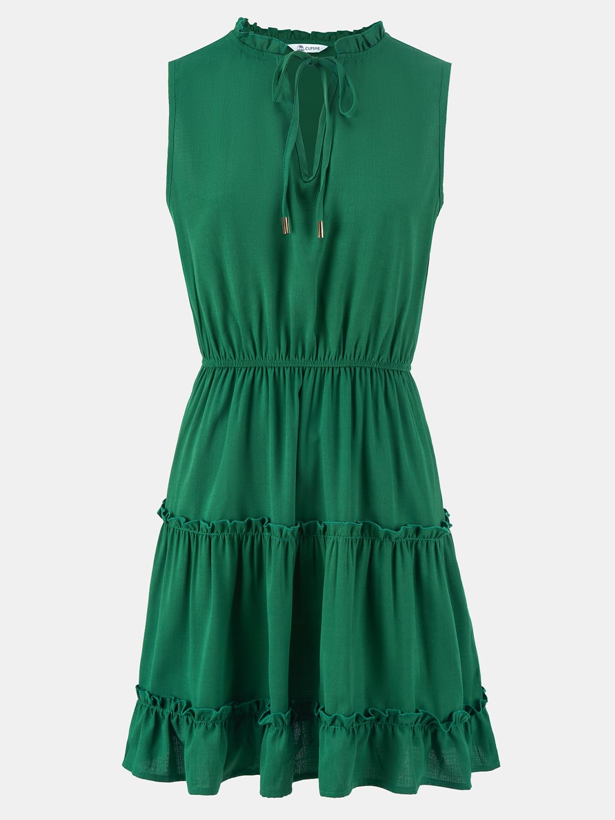 CUPSHE Womens Summer Dresses Tie Neck Sleeveless Tiered Ruffle A-Line Tunic Mini Dress thumbnail