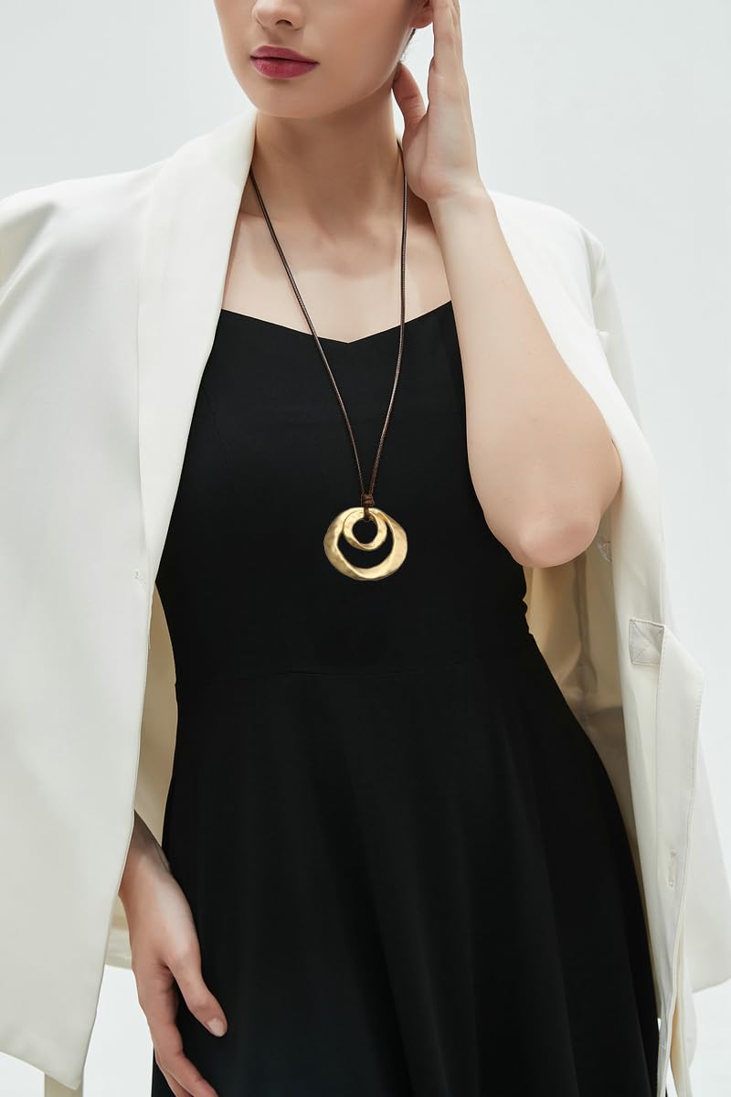 Boho Necklaces for Women Chunky Circle Necklace Layered Boho Circle Leather Choker Necklace Long Vintage Necklaces Bohemian Jewlery Gifts thumbnail